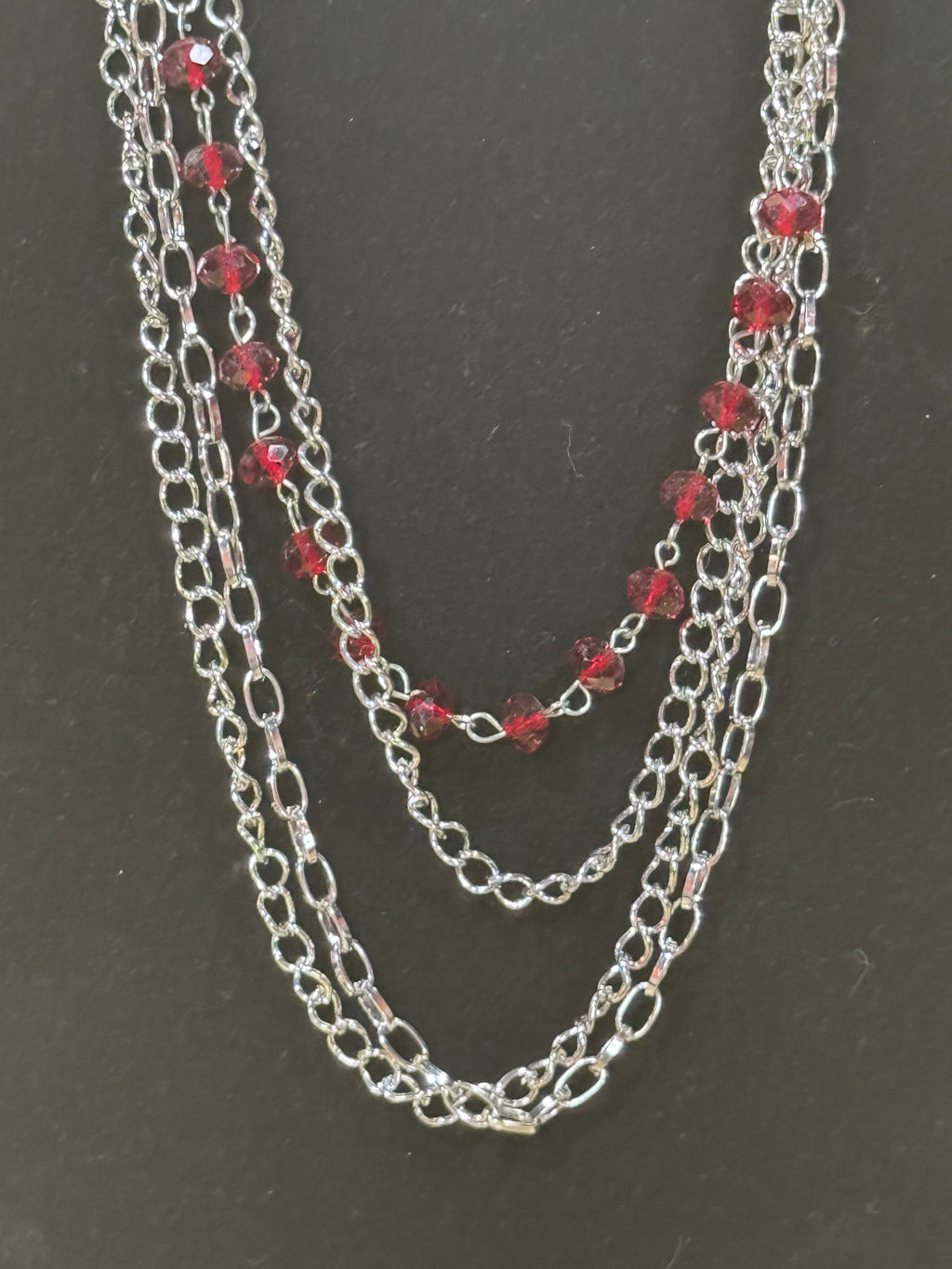 Paparazzi "Metro Mixer" Multi-Layer Silver Chain & Red Crystal Necklace Set