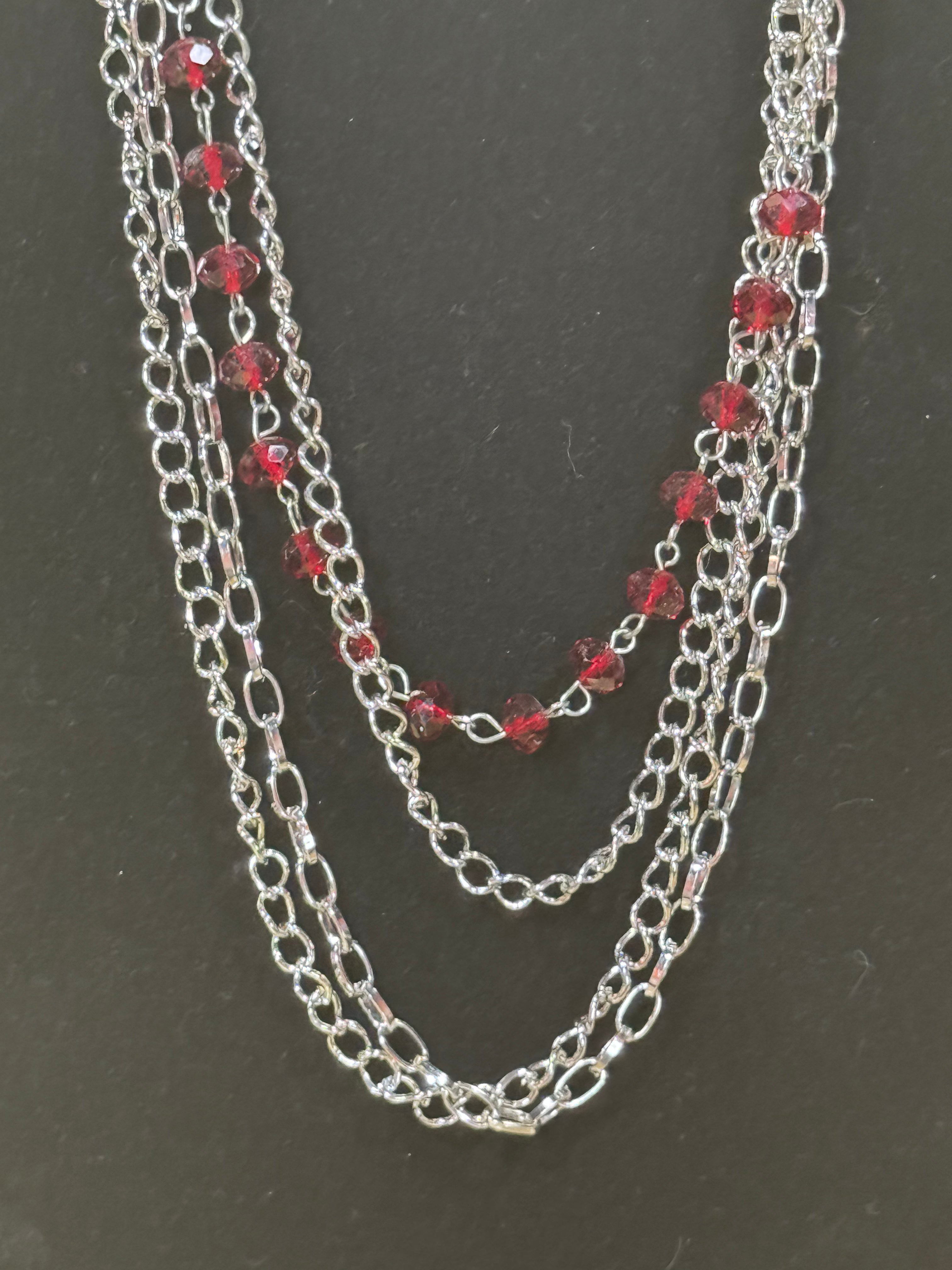 Paparazzi "Metro Mixer" Multi-Layer Silver Chain & Red Crystal Necklace Set