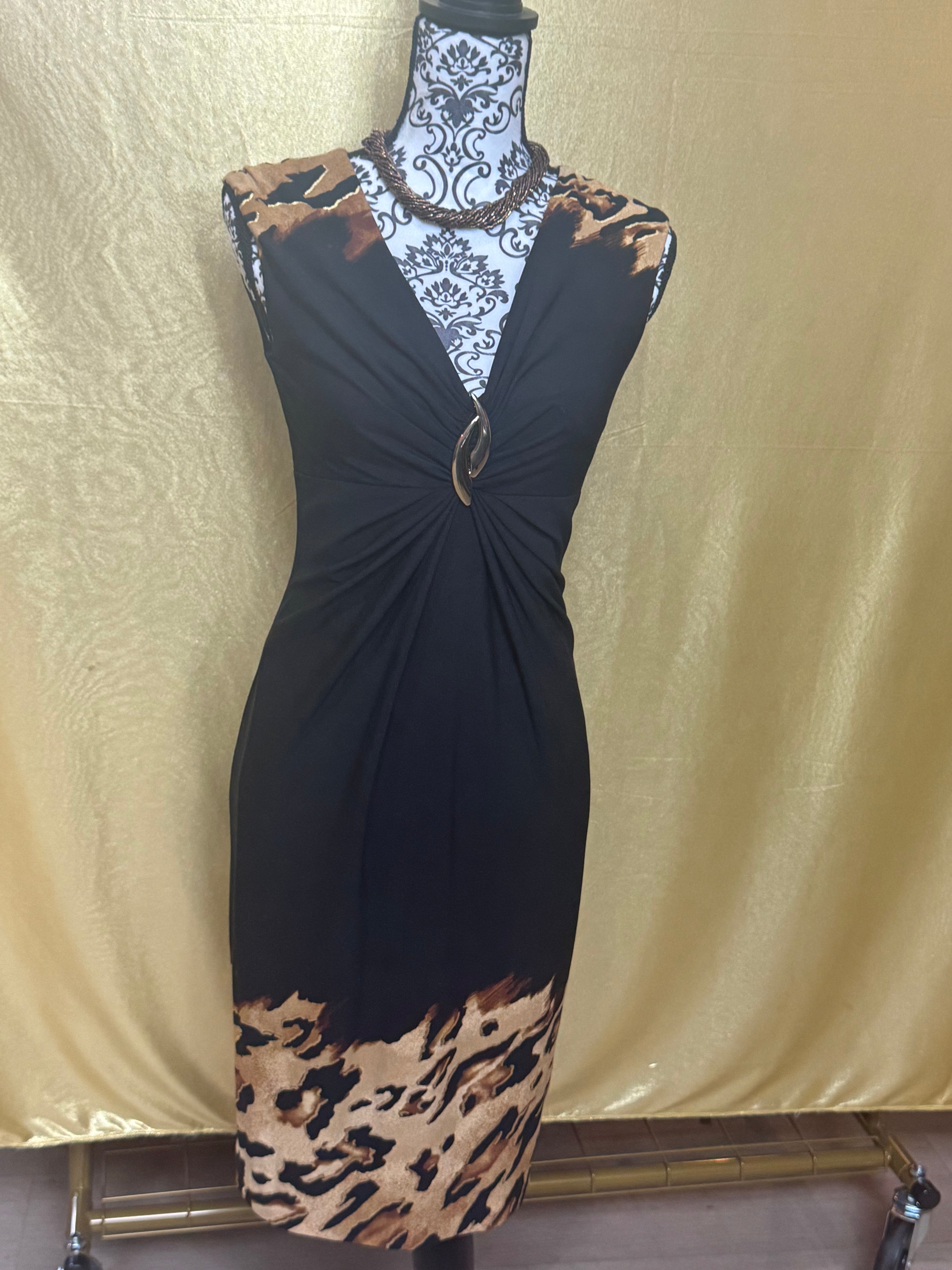 Outfit of the Week Highlight! ✨ Caché Black & Leopard Print Ruched Cocktail Dress - NWT Size 4