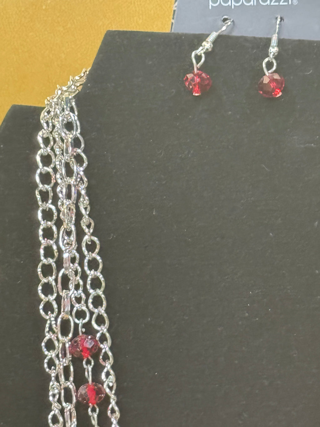 Paparazzi "Metro Mixer" Multi-Layer Silver Chain & Red Crystal Necklace Set
