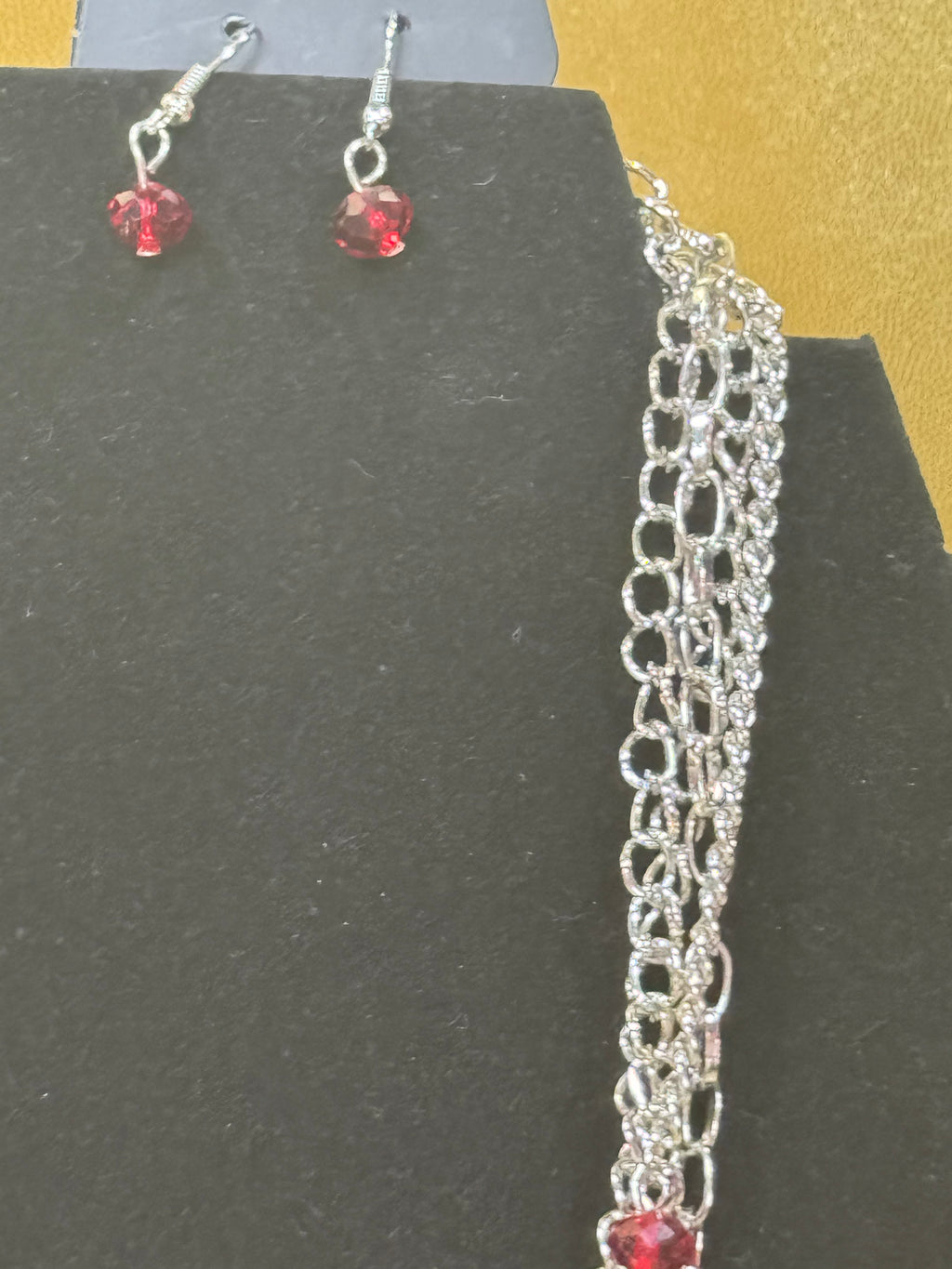 Paparazzi "Metro Mixer" Multi-Layer Silver Chain & Red Crystal Necklace Set