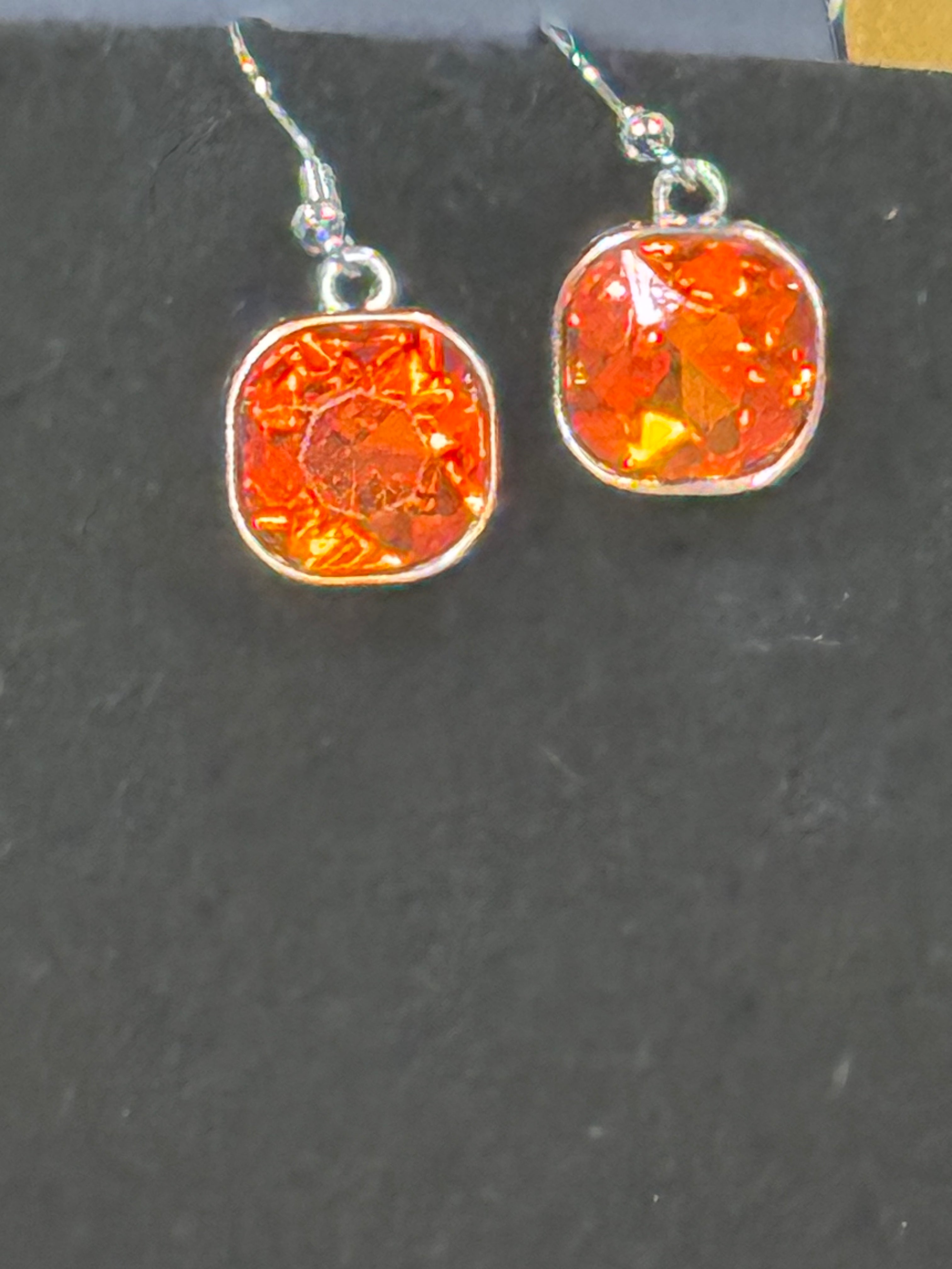 Paparazzi "Toggle-ing Act" Orange Cushion Cut Gem Silver Link Necklace & Earring Set