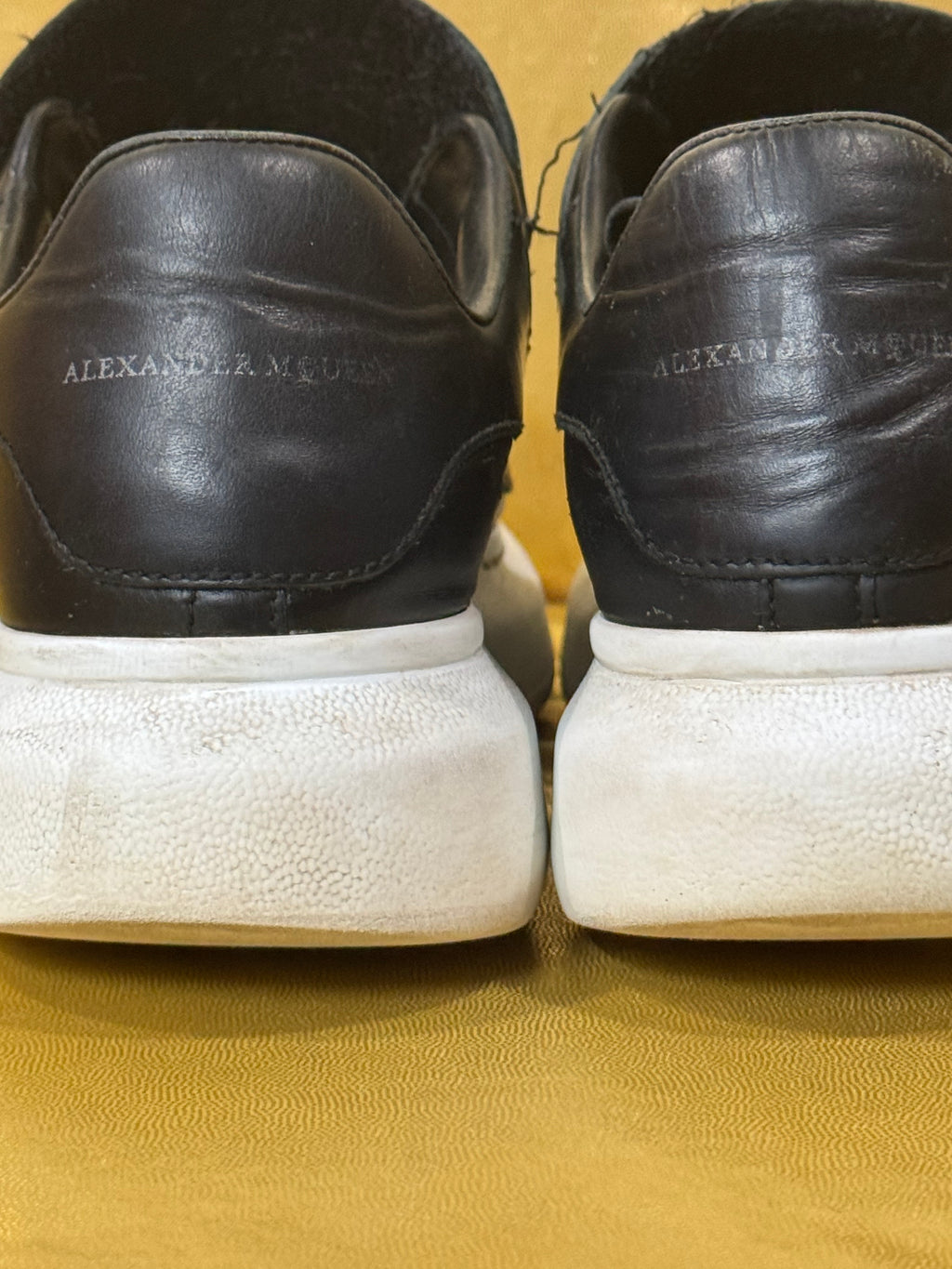 Authentic Alexander McQueen Black Leather Oversized Grip-Strap Platform Sneakers - Size 37