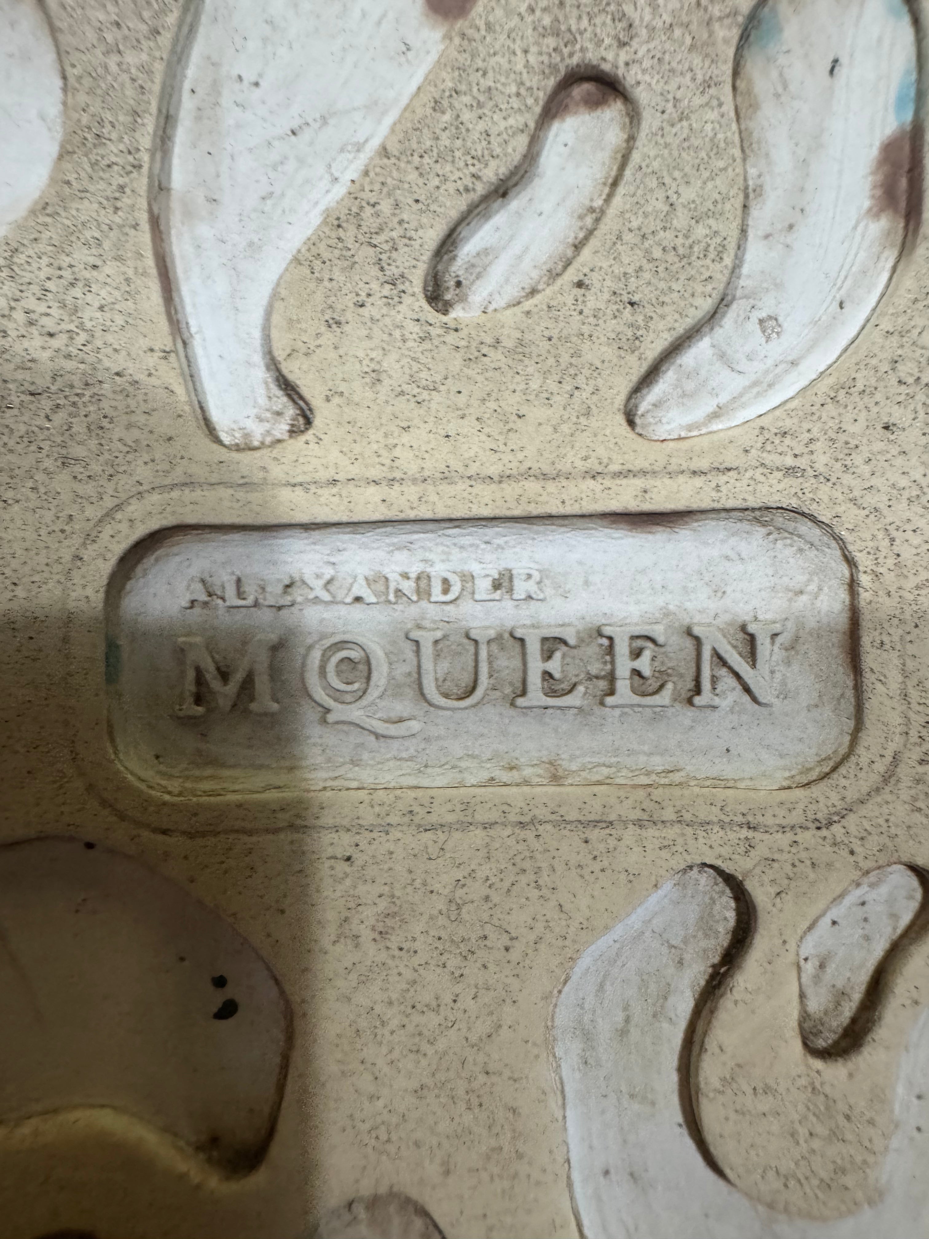 Authentic Alexander McQueen Black Leather Oversized Grip-Strap Platform Sneakers - Size 37