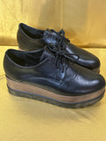DBDK Fashion Black Platform Oxfords Wood Grain Wedge 7