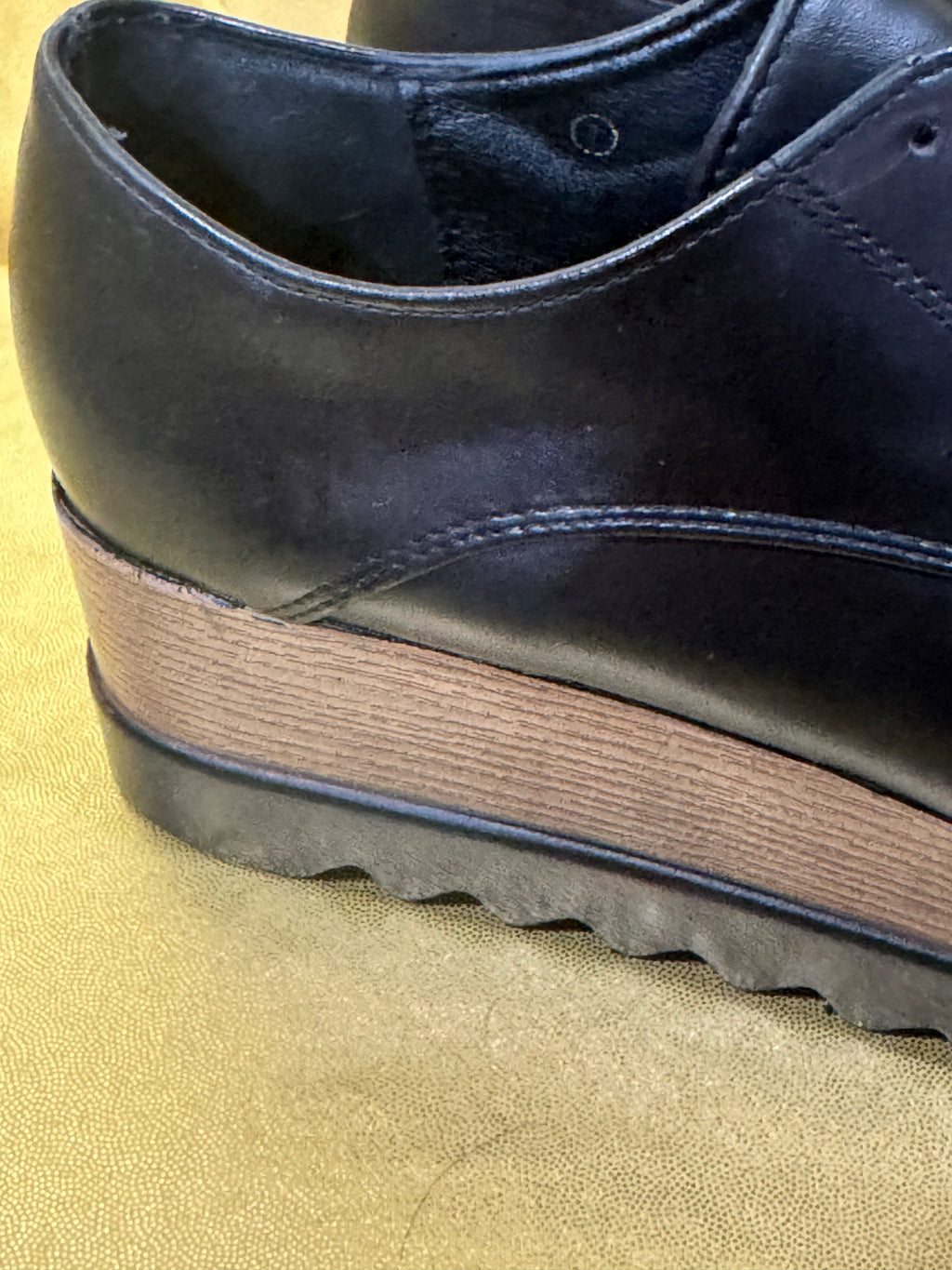 DBDK Fashion Black Platform Oxfords Wood Grain Wedge 7