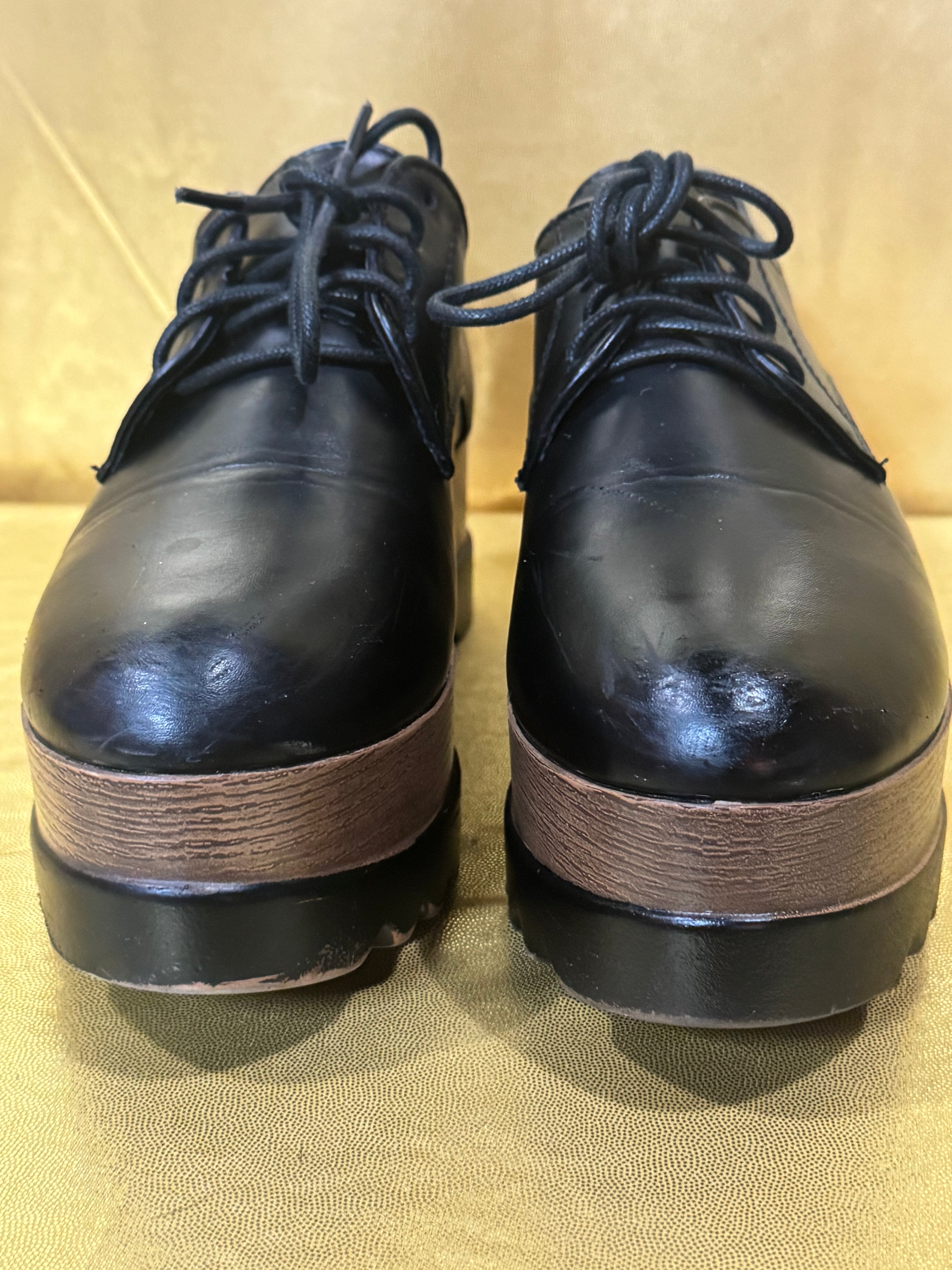 DBDK Fashion Black Platform Oxfords Wood Grain Wedge 7