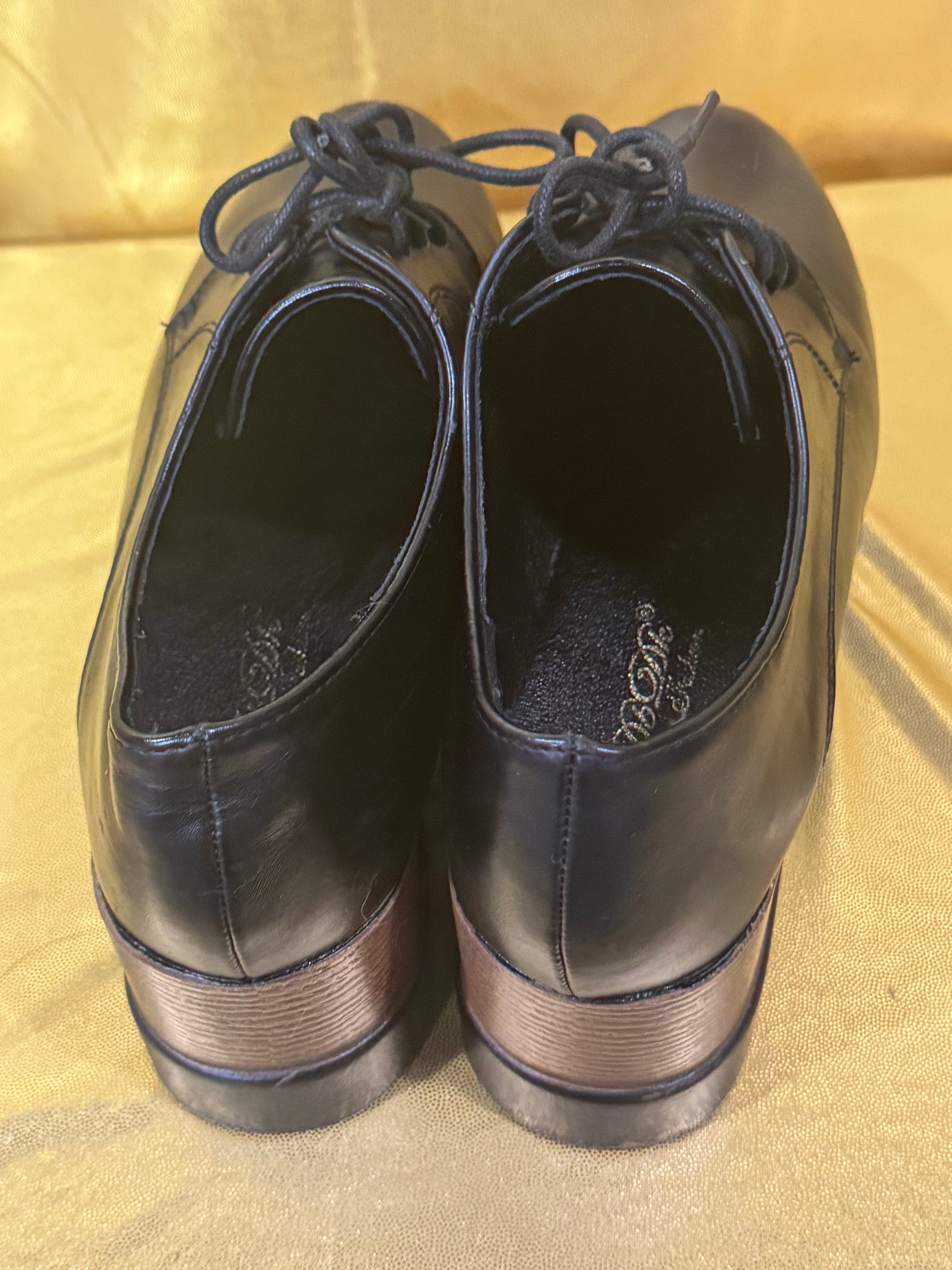 DBDK Fashion Black Platform Oxfords Wood Grain Wedge 7