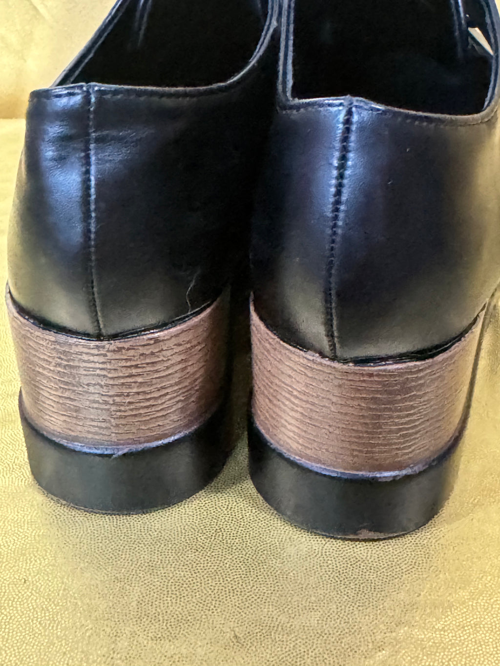 DBDK Fashion Black Platform Oxfords Wood Grain Wedge 7