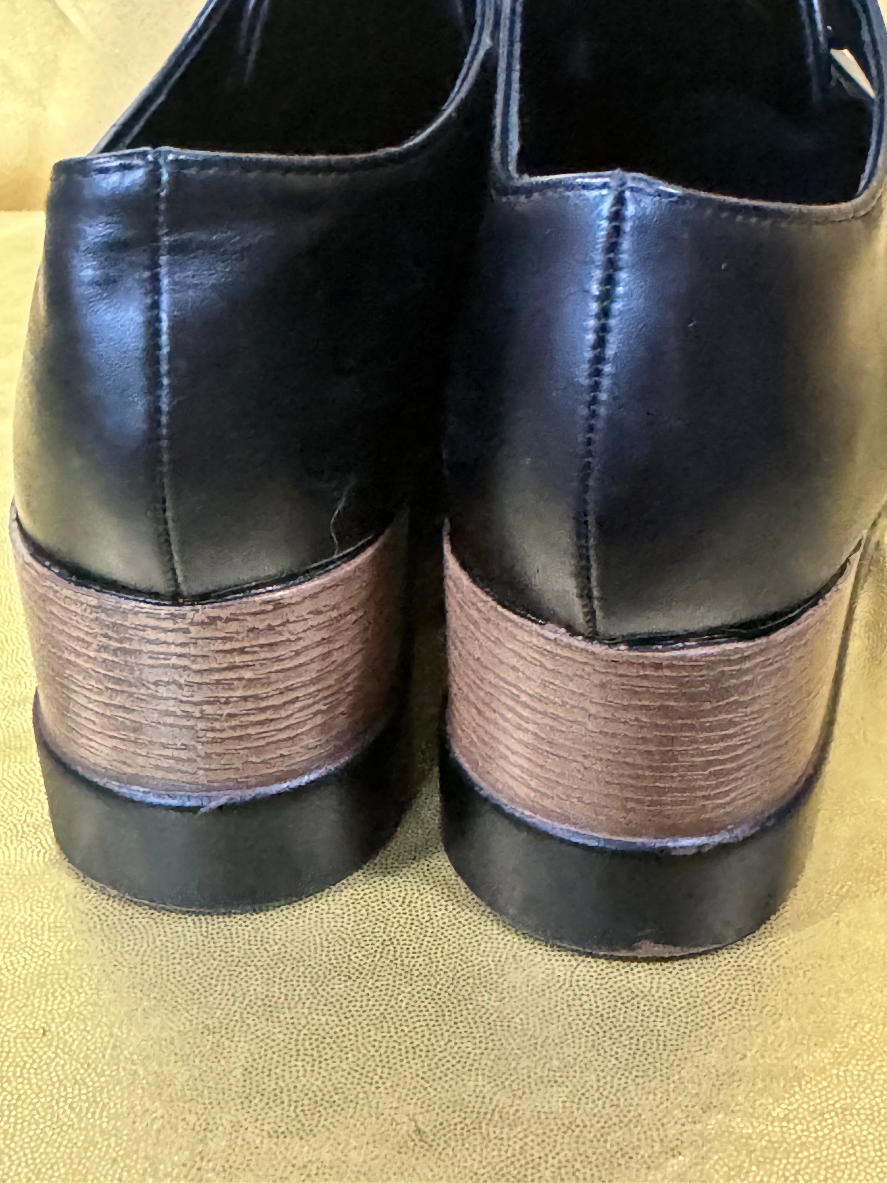 DBDK Fashion Black Platform Oxfords Wood Grain Wedge 7
