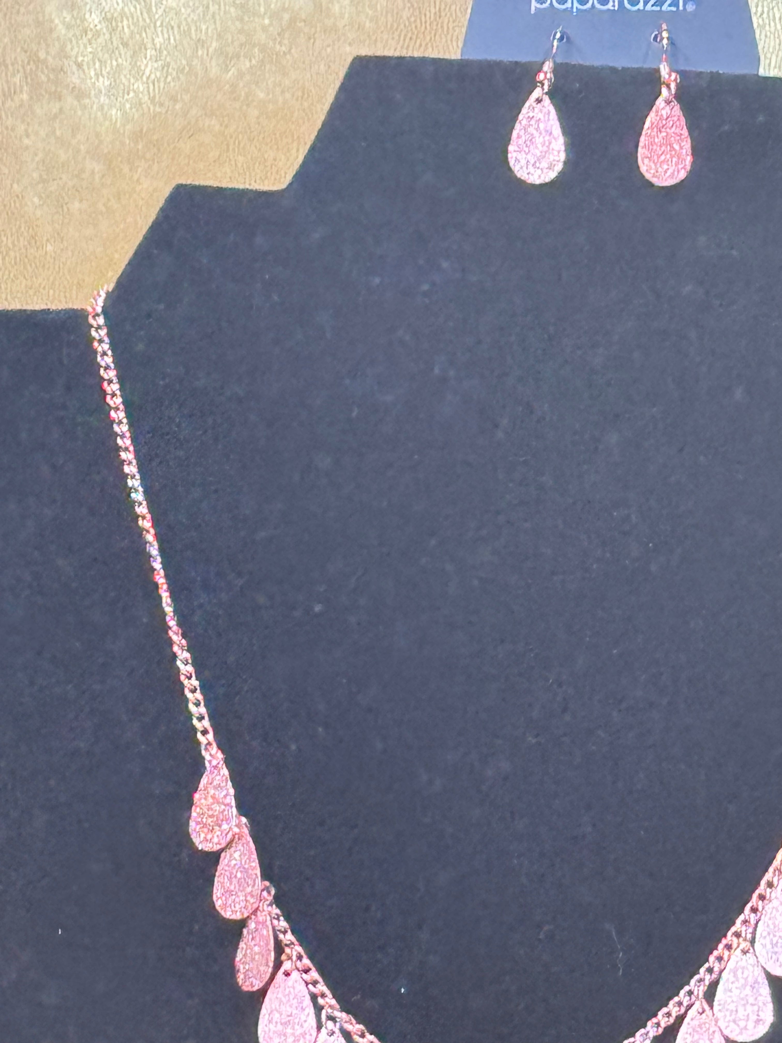 Paparazzi "Eastern CHIME Zone" Rose Gold / Copper Teardrop Necklace & Earring Set