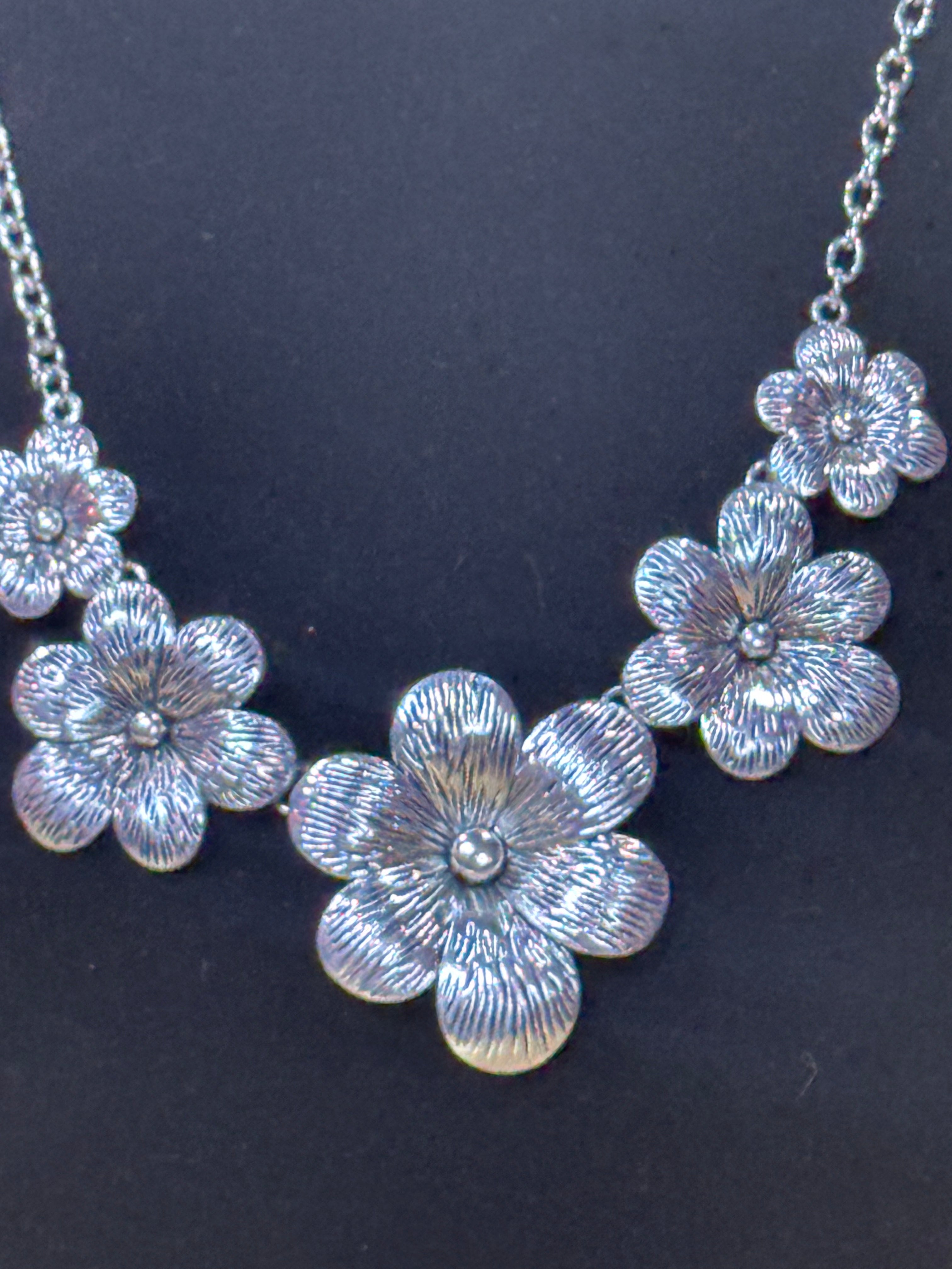 Paparazzi "Secret Garden" Brushed Silver Flower Statement Necklace & Earring Set