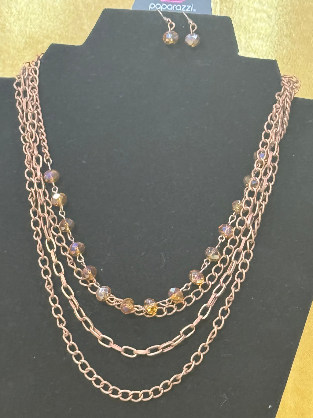 Paparazzi Extravagant Elegance Multi-Strand Copper & Crystal Bead Necklace Set