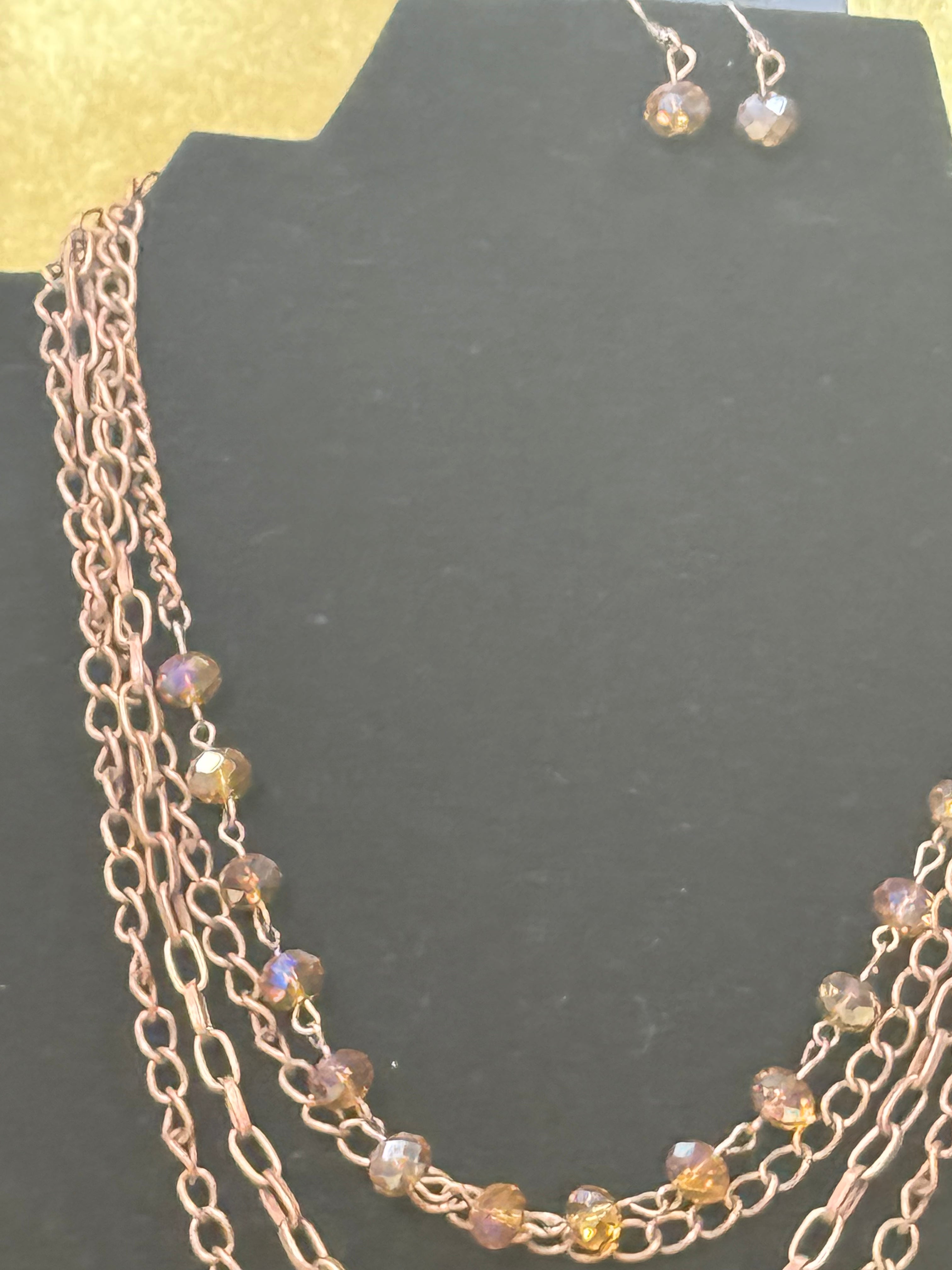 Paparazzi Extravagant Elegance Multi-Strand Copper & Crystal Bead Necklace Set