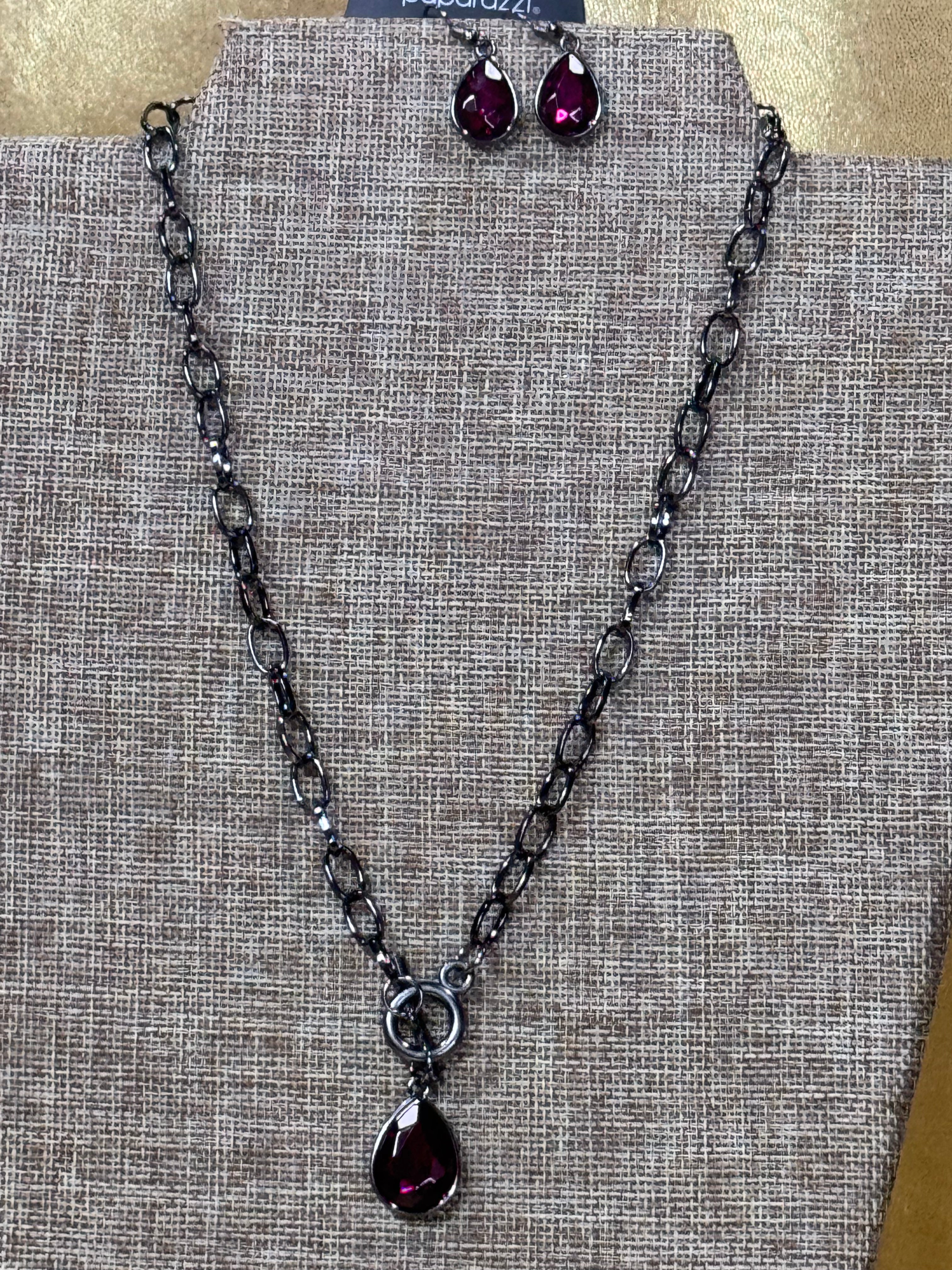 Paparazzi "So Sorority" Purple & Gunmetal Necklace Set