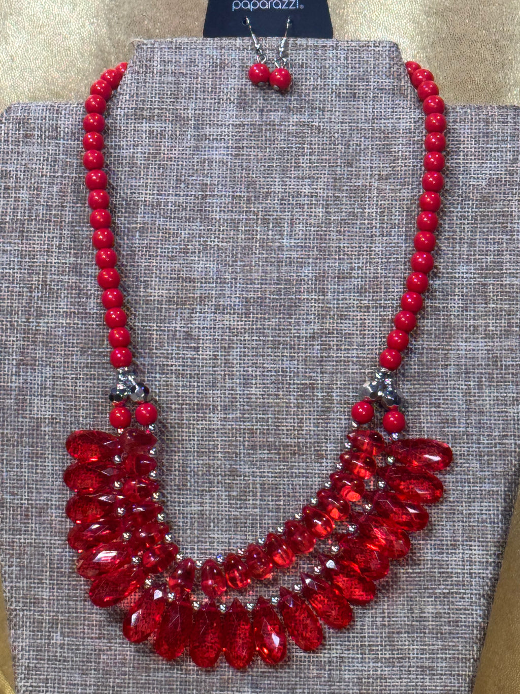Paparazzi "All Across the GLOBETROTTER" Red Teardrop Statement Necklace & Earring Set
