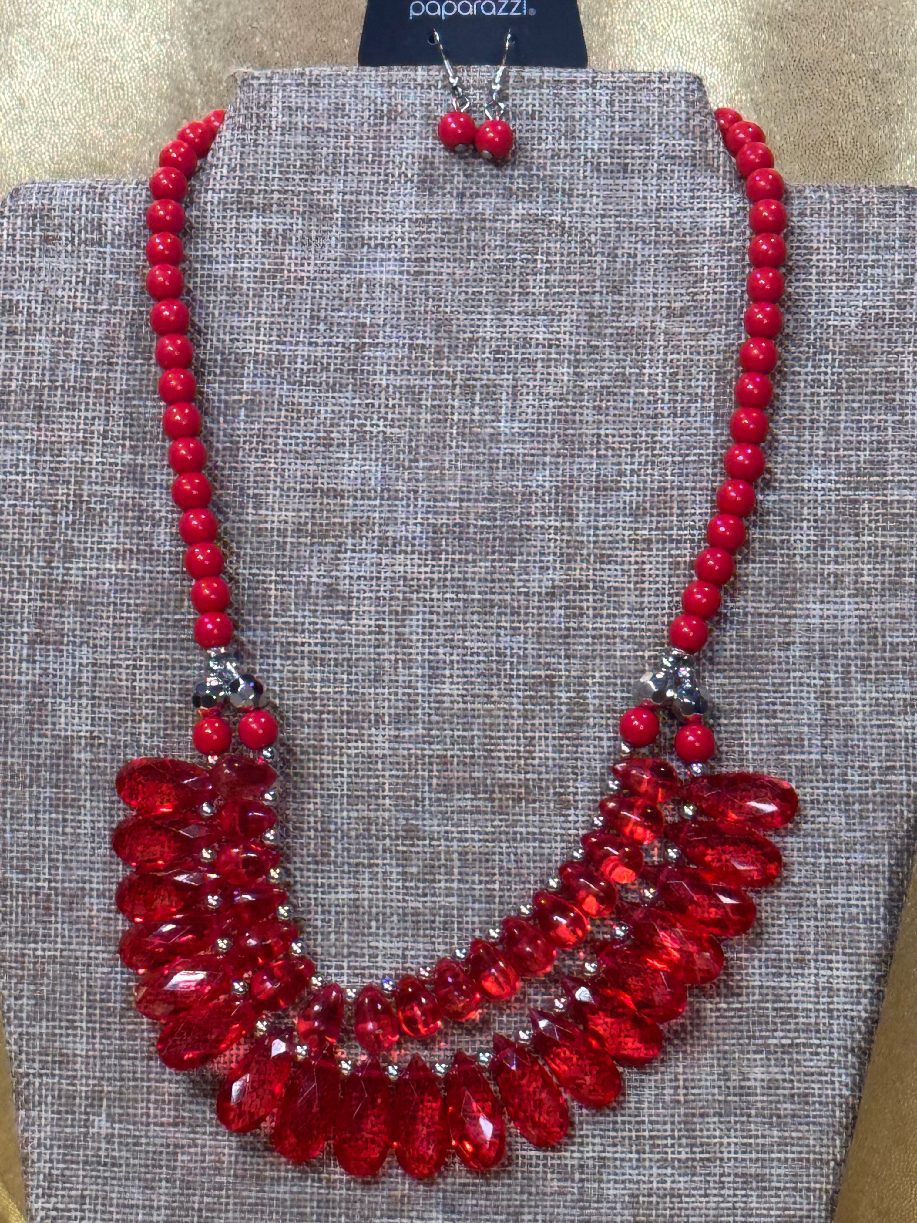 Paparazzi "All Across the GLOBETROTTER" Red Teardrop Statement Necklace & Earring Set