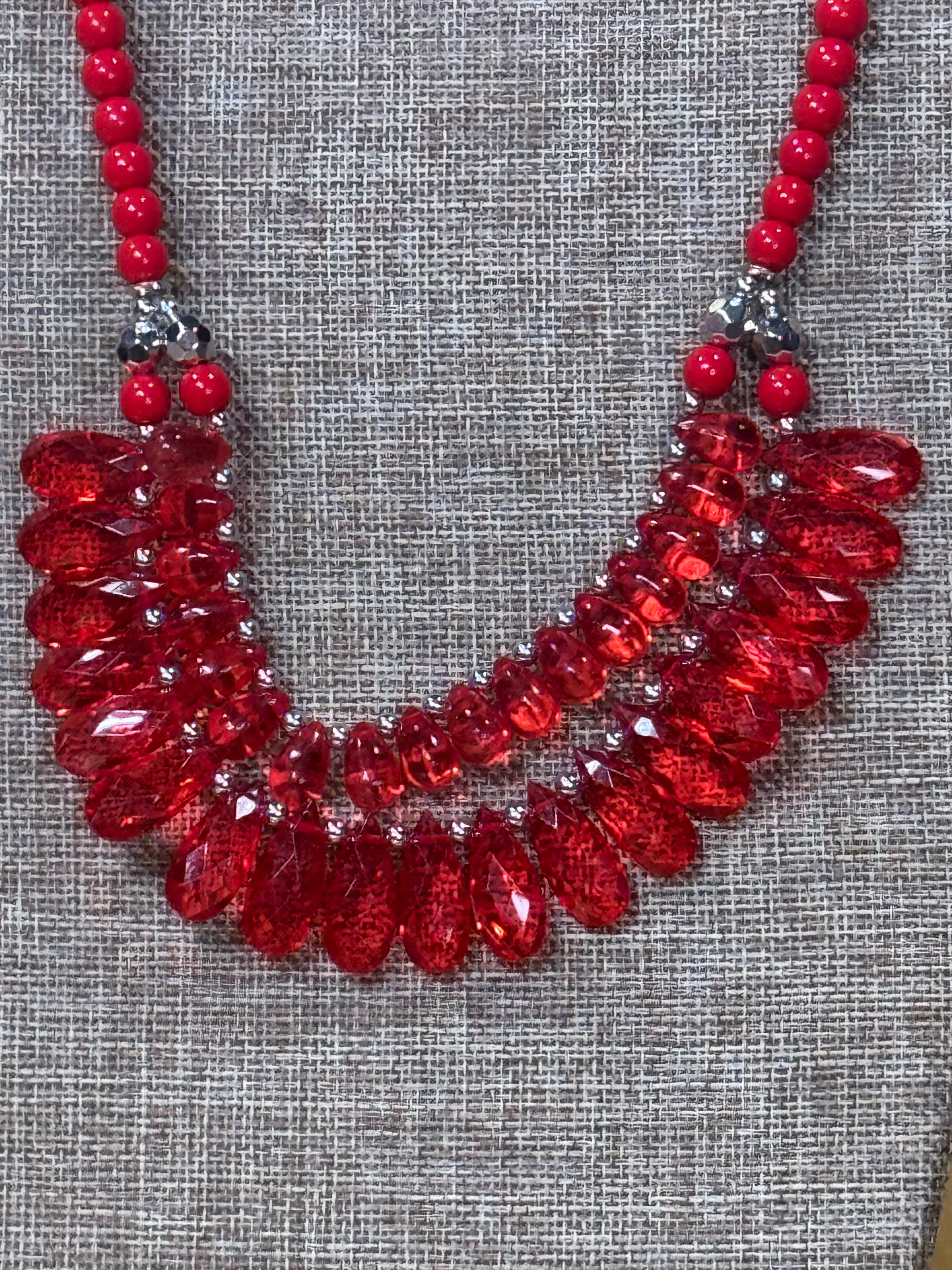 Paparazzi "All Across the GLOBETROTTER" Red Teardrop Statement Necklace & Earring Set