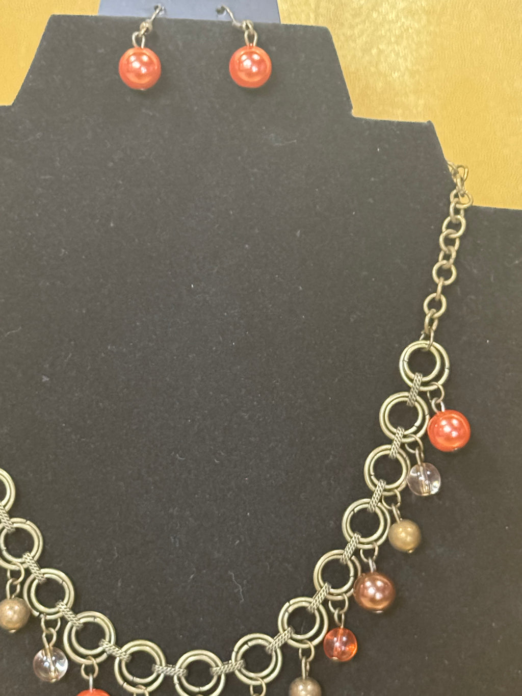 Paparazzi "Fiercely Fancy" Bronze Chain Multi-Bead Necklace & Earring Set