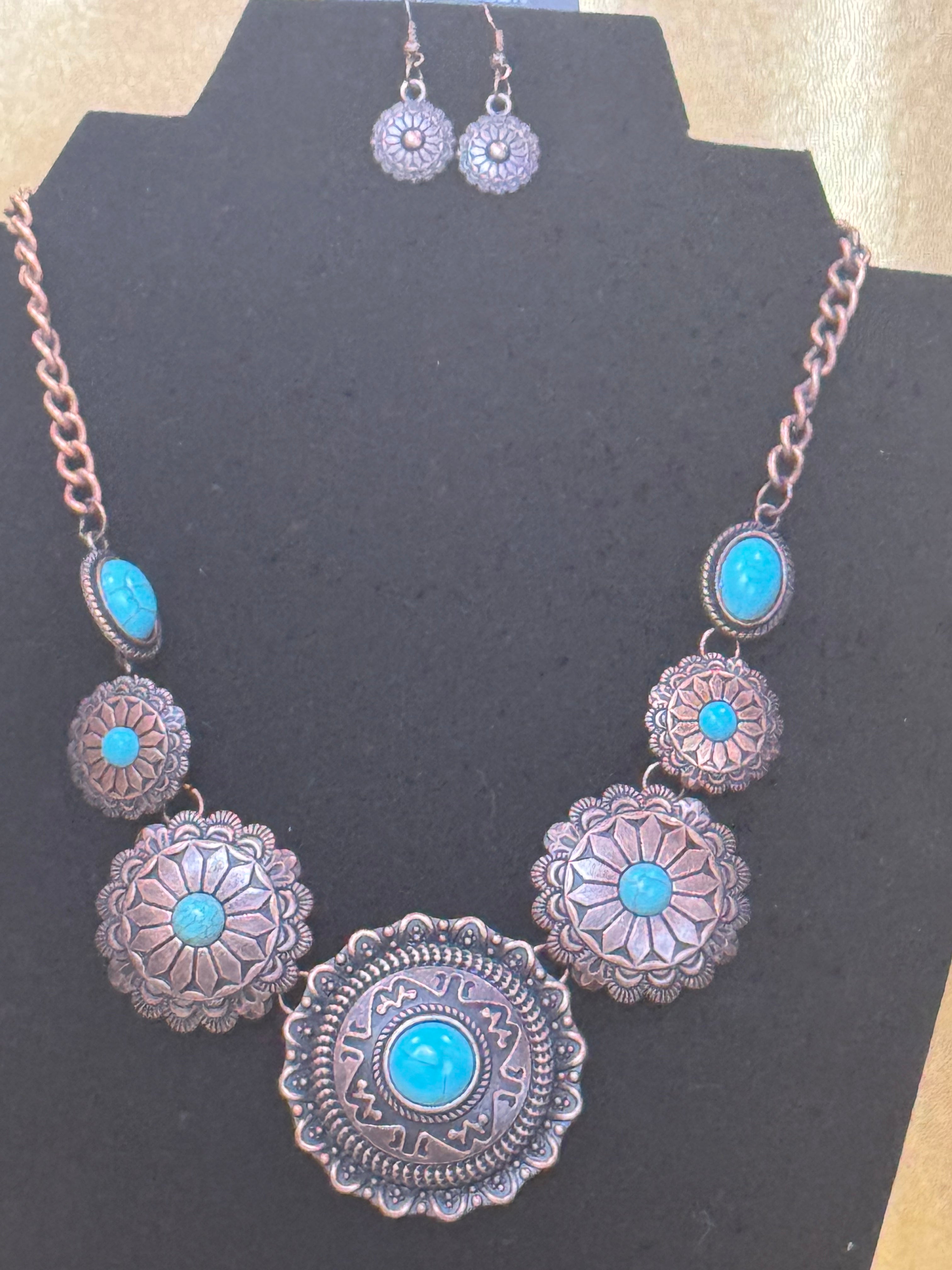 Paparazzi "Mayan Marvel" Southwestern Copper & Turquoise Medallion Necklace Set