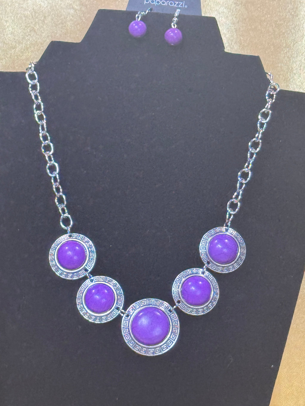 Paparazzi "Garden Glade" Purple Bead Textured Silver Necklace & Earring Set