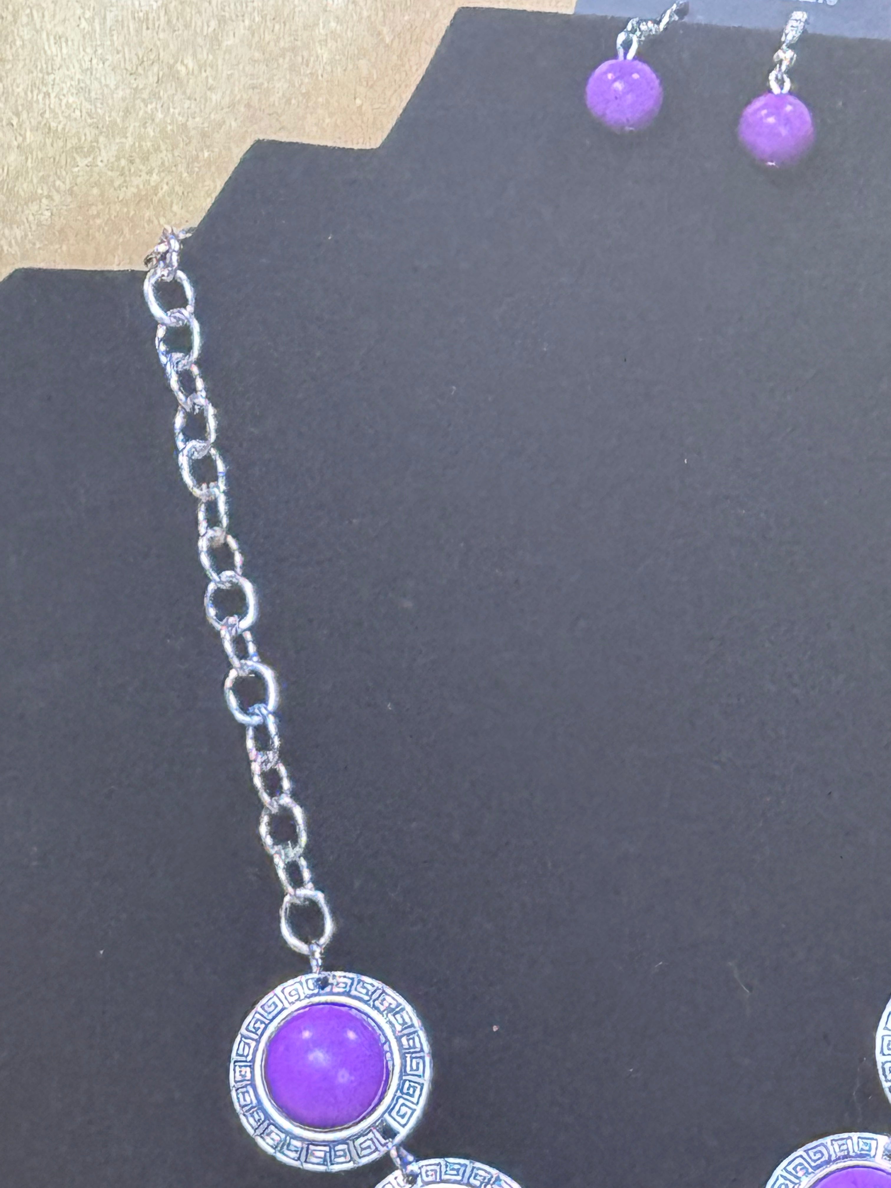 Paparazzi "Garden Glade" Purple Bead Textured Silver Necklace & Earring Set