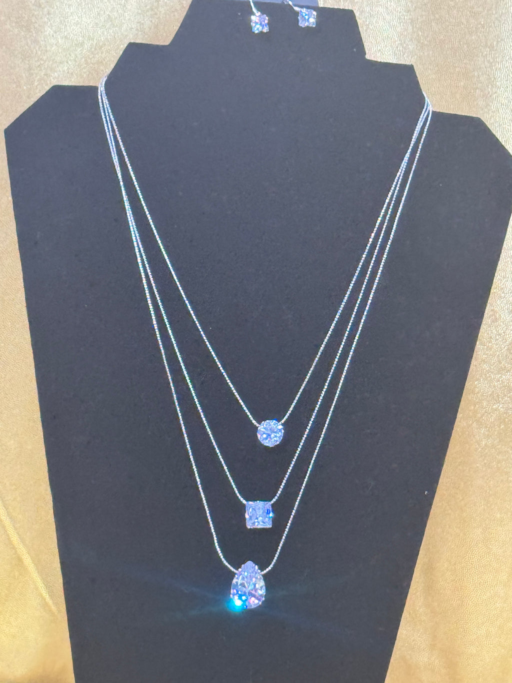Paparazzi "Lustrous Layers" White Iridescent Layered Rhinestone Necklace & Earring Set