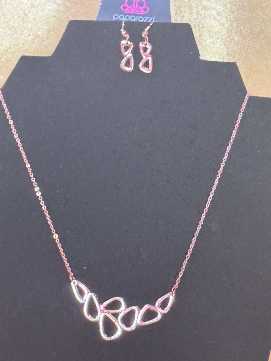 Paparazzi "Vertigo" Copper/Rose Gold Open Geometric Necklace & Earring Set