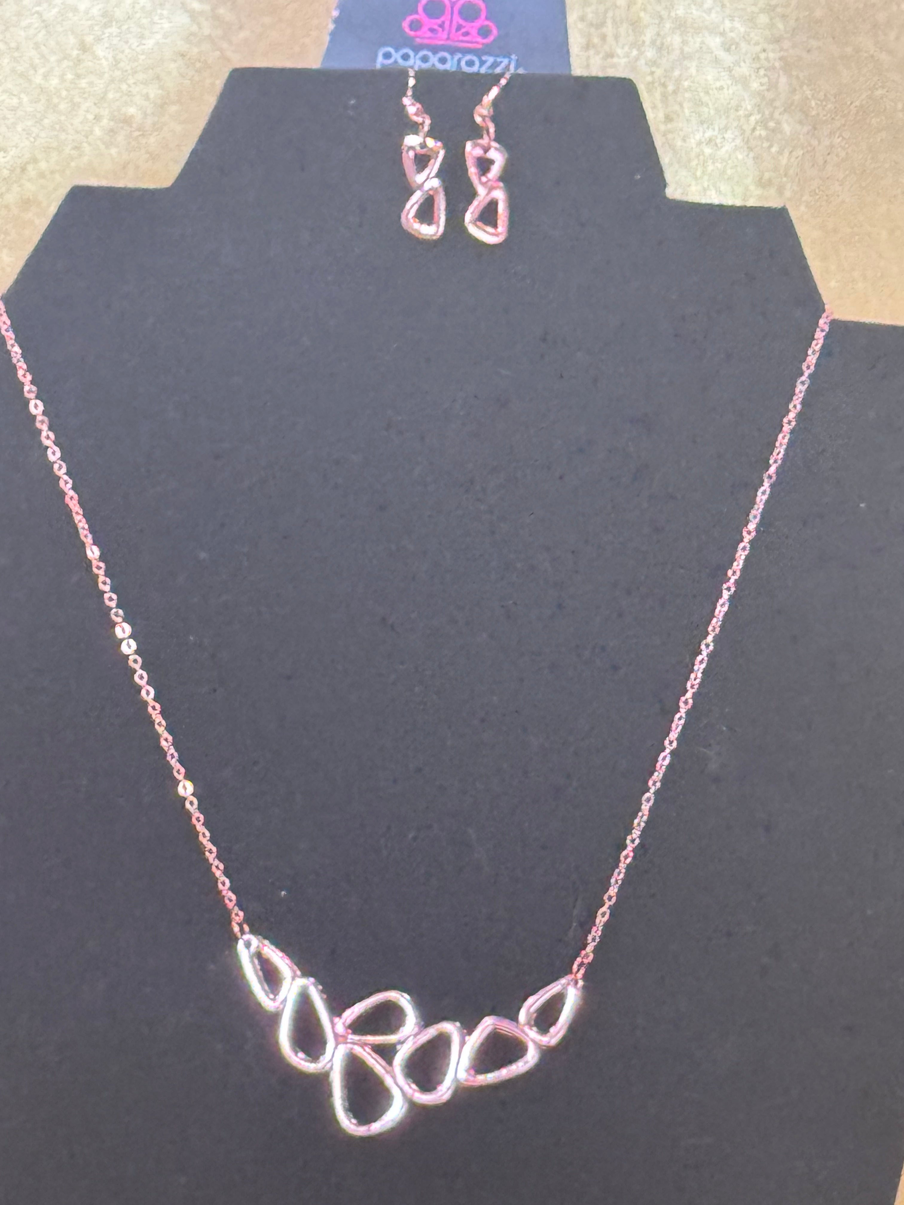 Paparazzi "Vertigo" Copper/Rose Gold Open Geometric Necklace & Earring Set