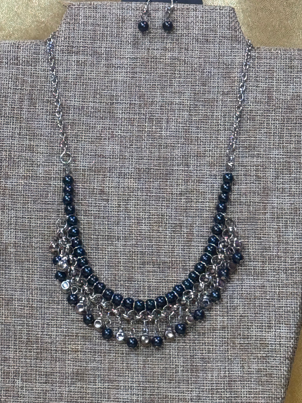 Touch of CLASSY Blue Pearl & Silver Fringe Necklace Set