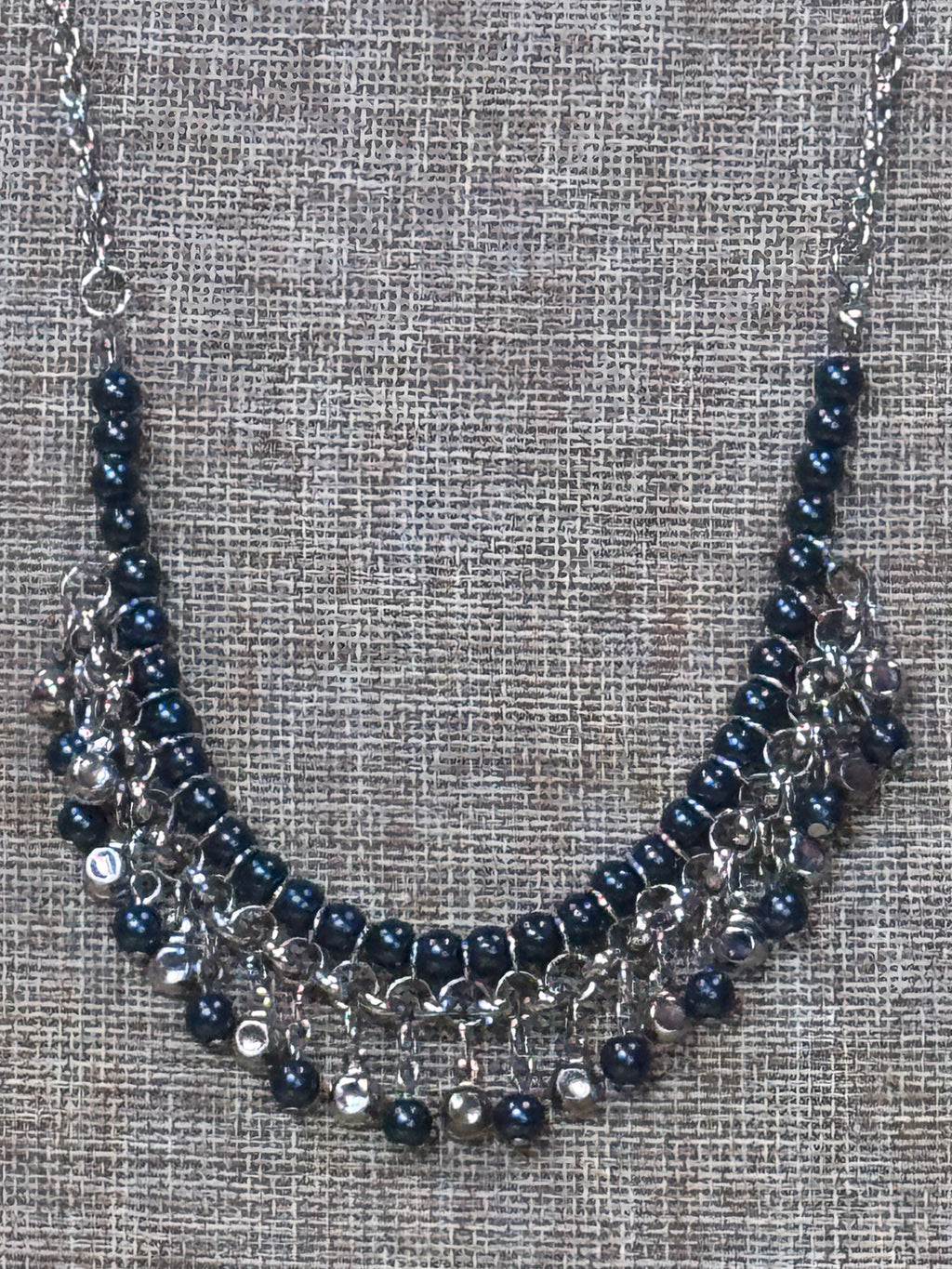 Touch of CLASSY Blue Pearl & Silver Fringe Necklace Set