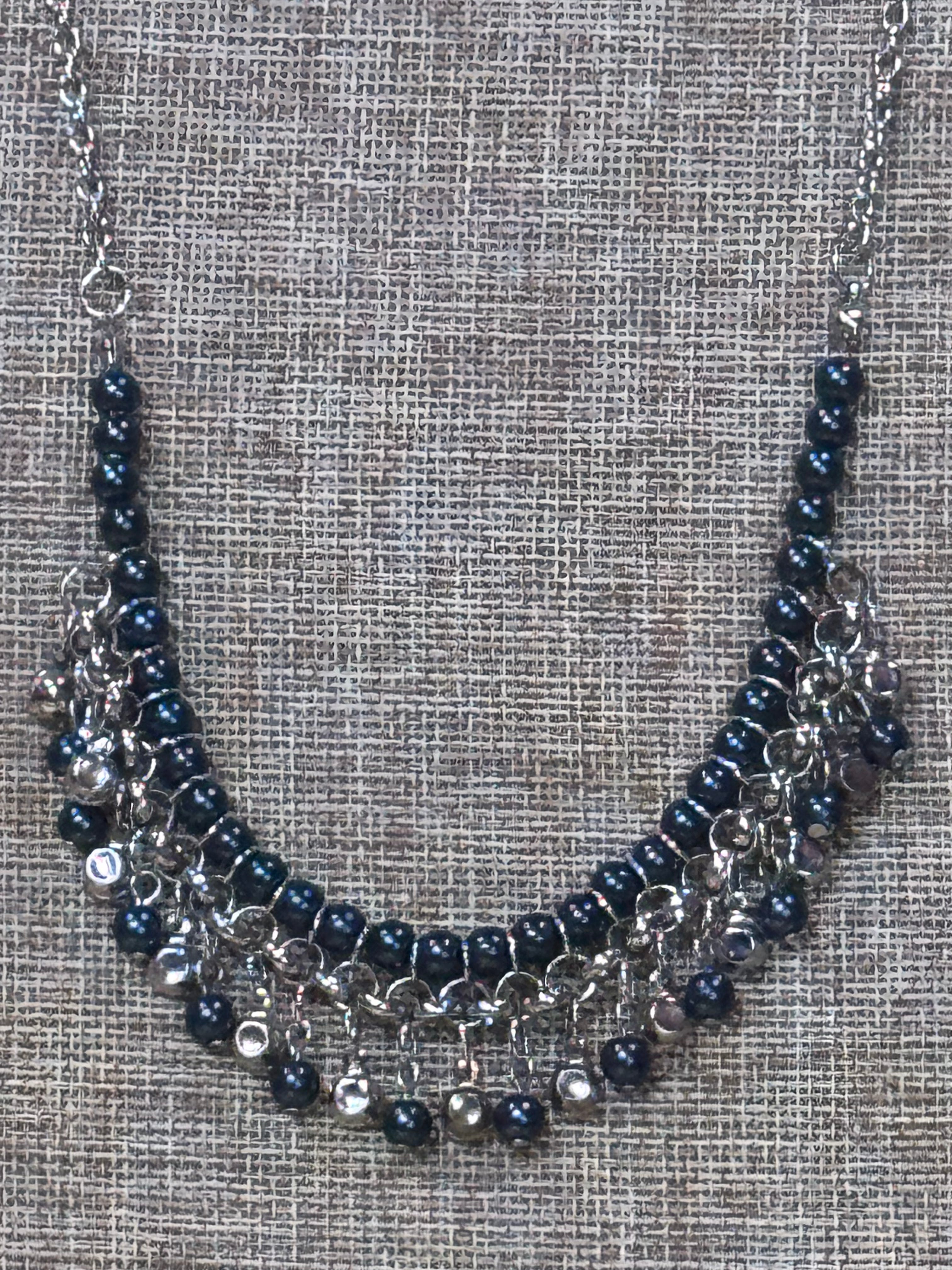 Touch of CLASSY Blue Pearl & Silver Fringe Necklace Set