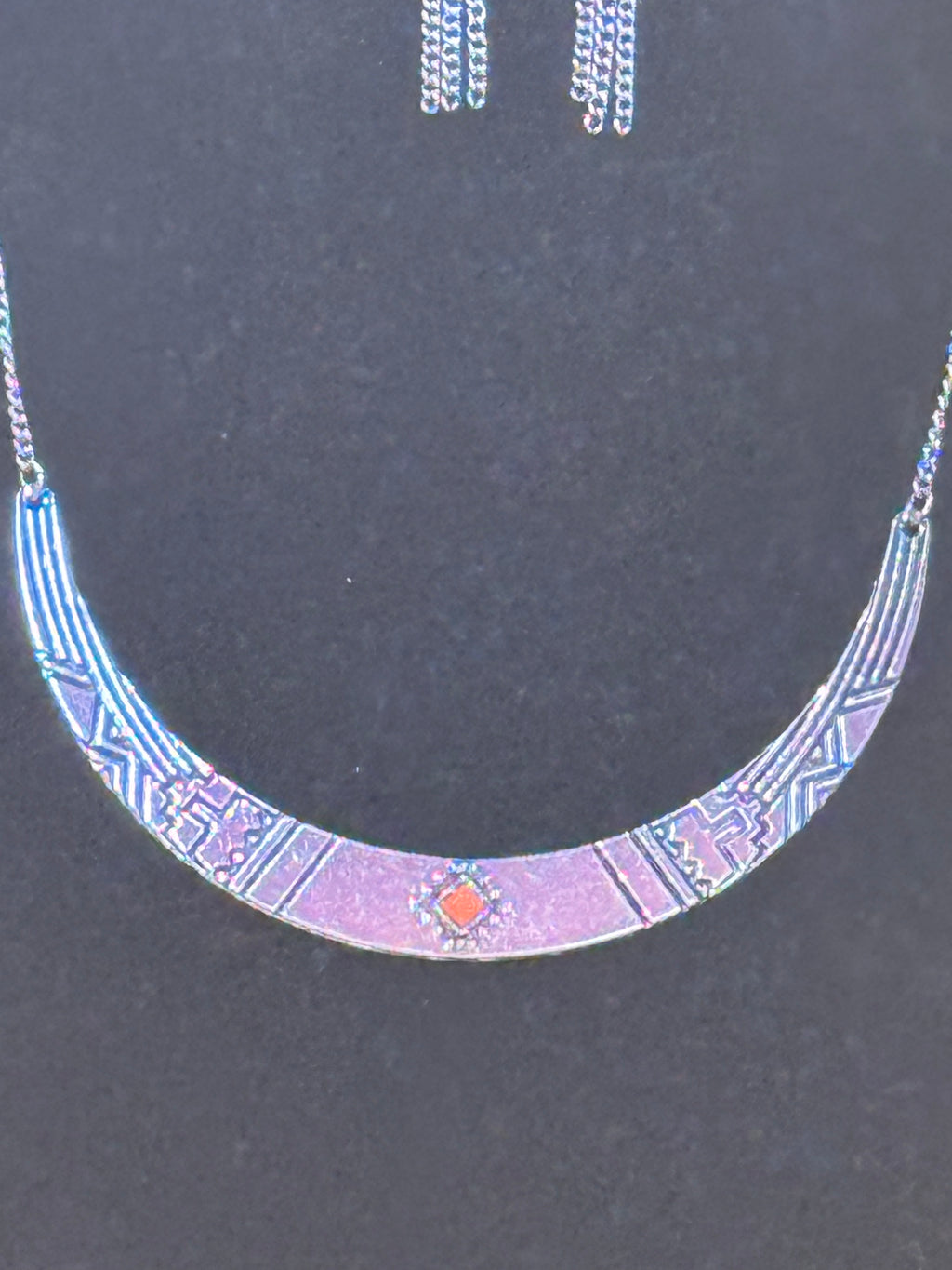 Paparazzi "Arizona Adventure" Silver Southwestern Crescent Necklace & Earring Set – Orange Center Bead