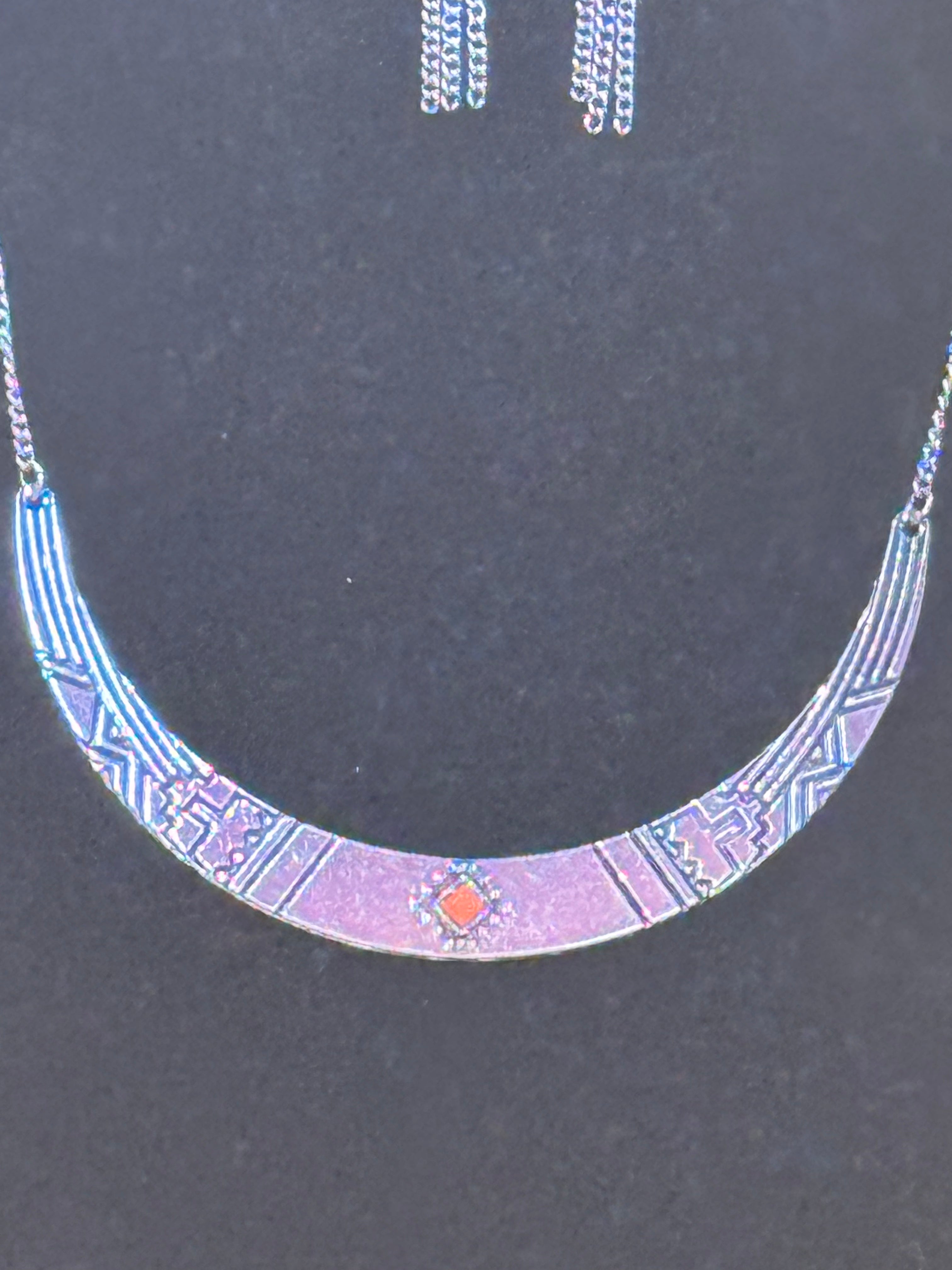 Paparazzi "Arizona Adventure" Silver Southwestern Crescent Necklace & Earring Set – Orange Center Bead