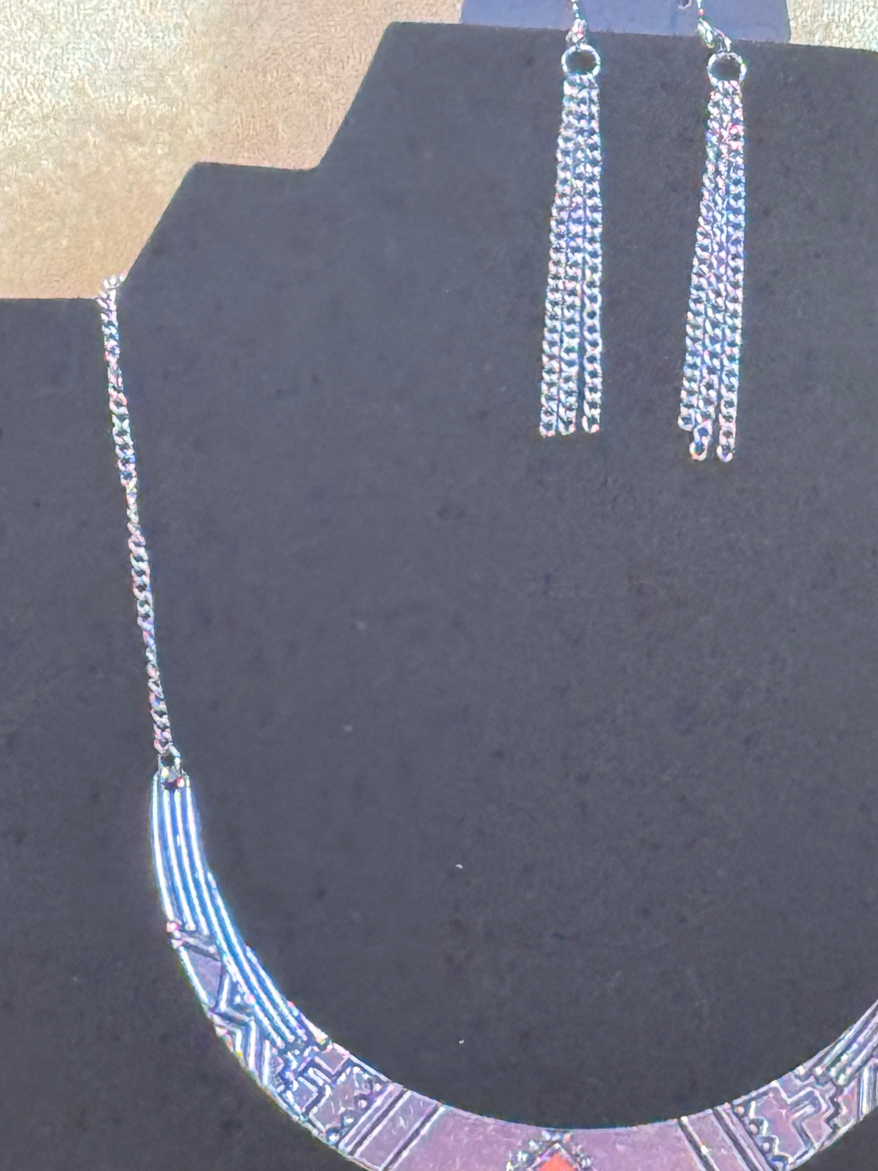 Paparazzi "Arizona Adventure" Silver Southwestern Crescent Necklace & Earring Set – Orange Center Bead