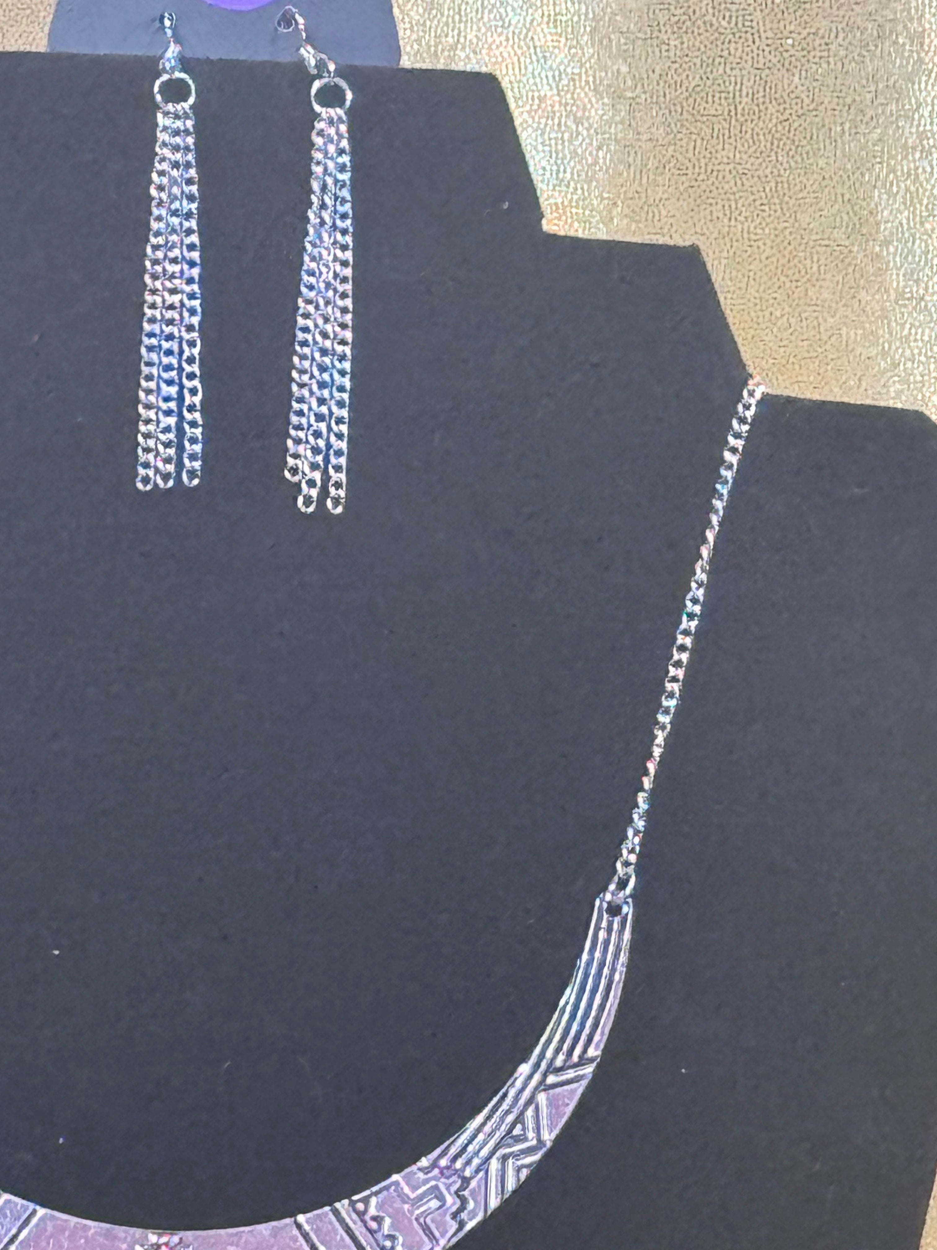 Paparazzi "Arizona Adventure" Silver Southwestern Crescent Necklace & Earring Set – Orange Center Bead