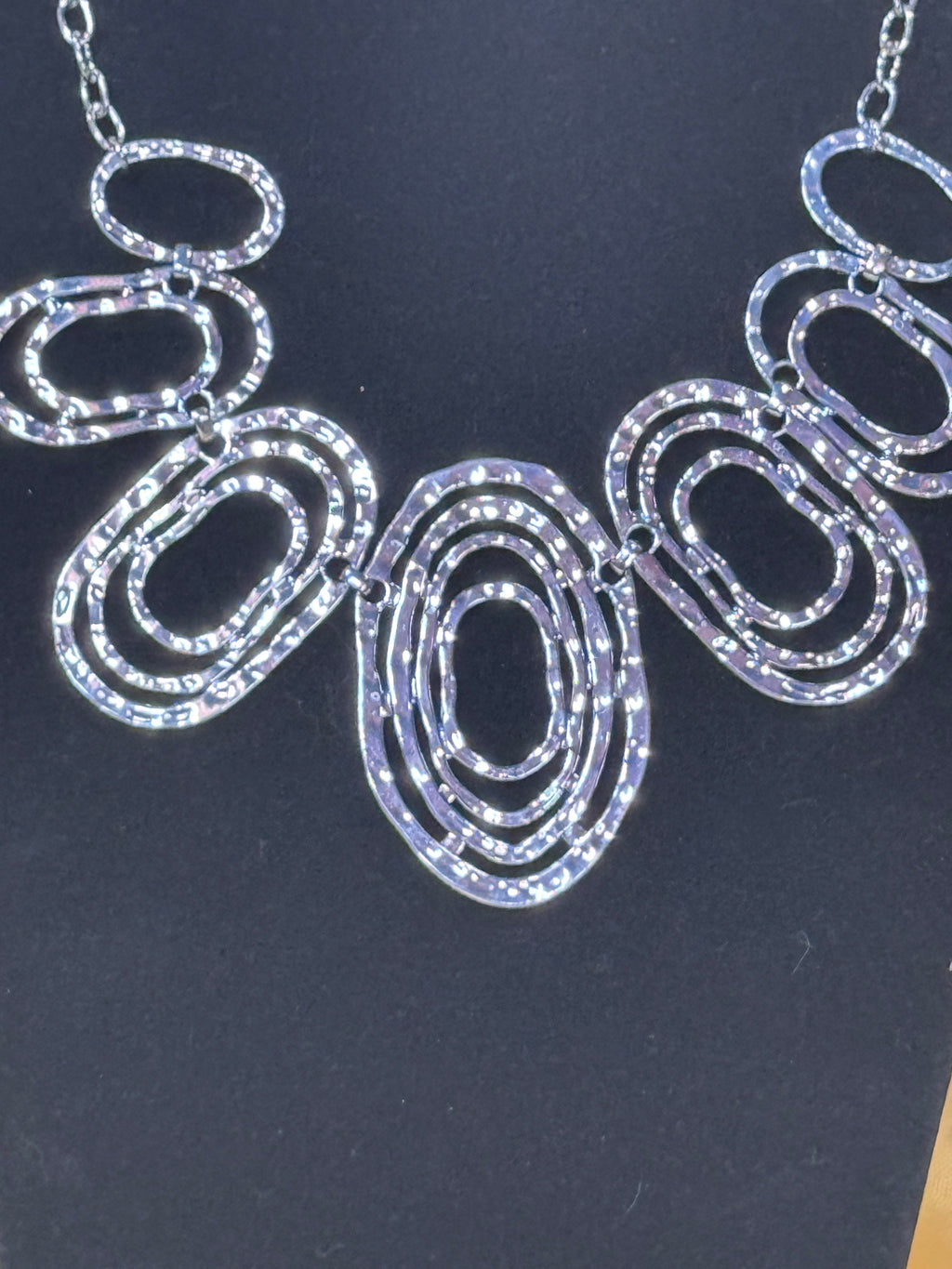 Paparazzi "Empress Impressions" Silver Textured Oval Bib Statement Necklace & Earring Set