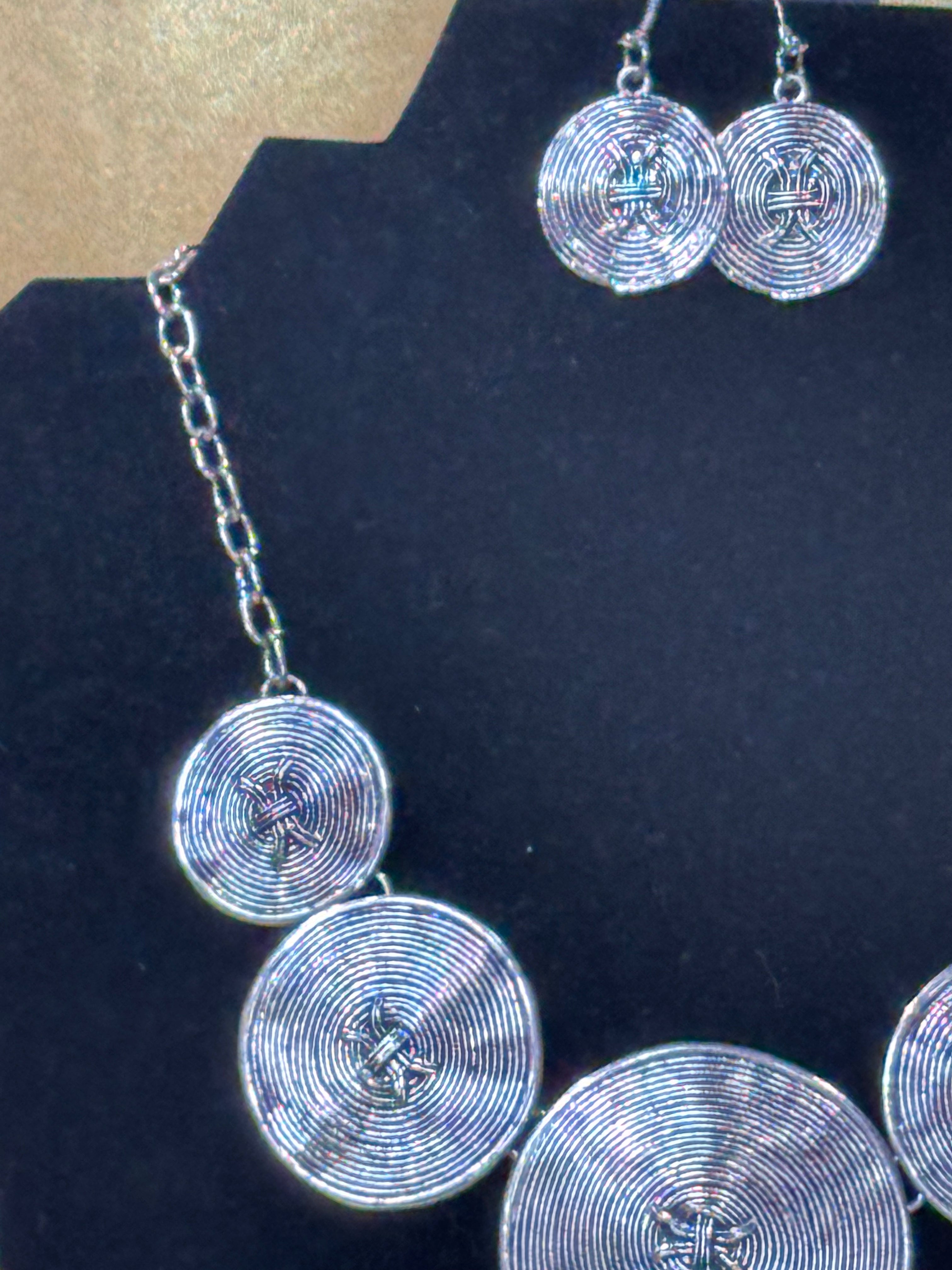 Paparazzi "Deserves A Medal" Antiqued Silver Disc Necklace & Earring Set