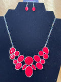 Paparazzi Accessories "Demi-Diva" Red & Silver Statement Necklace and Matching Earring Set