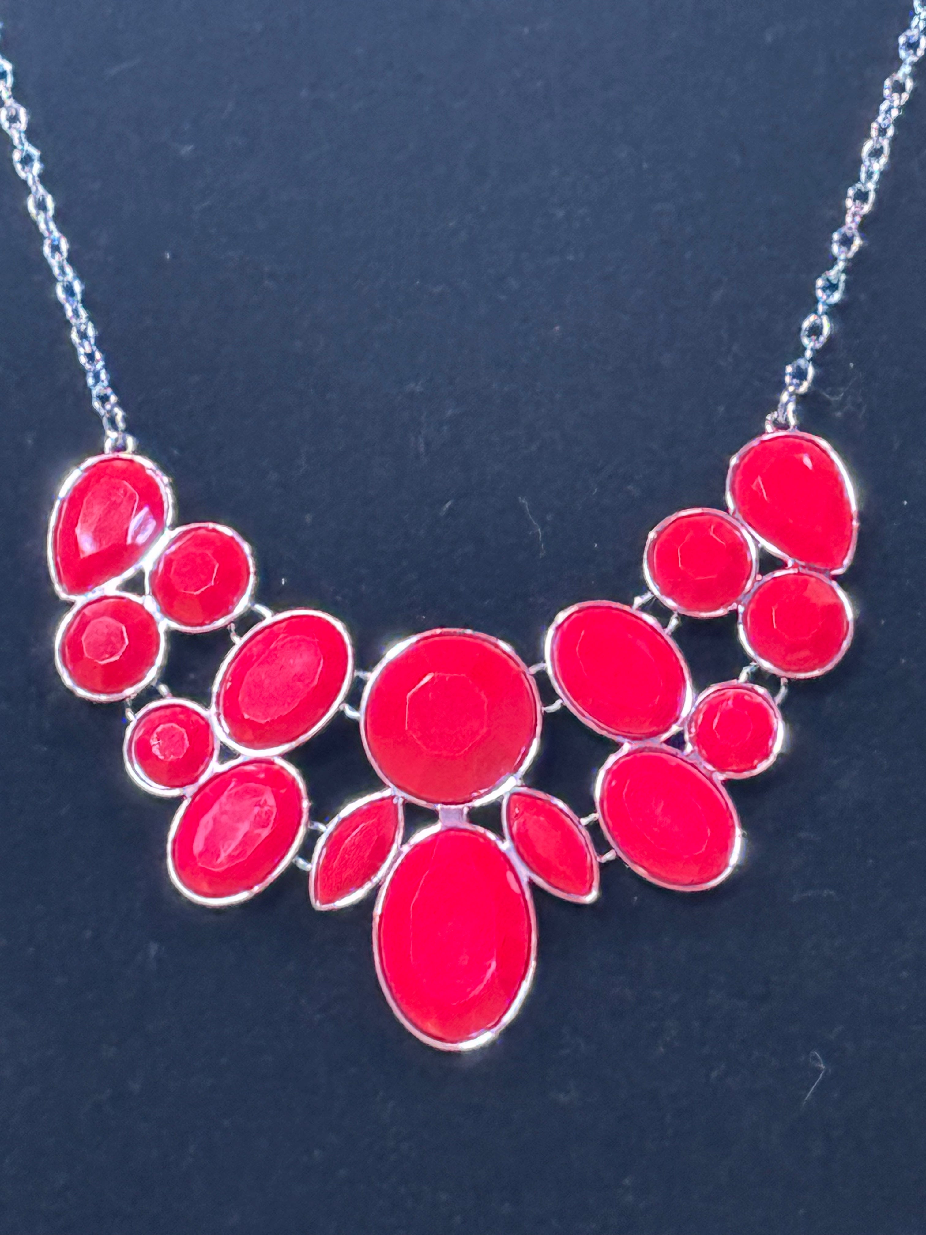 Paparazzi Accessories "Demi-Diva" Red & Silver Statement Necklace and Matching Earring Set