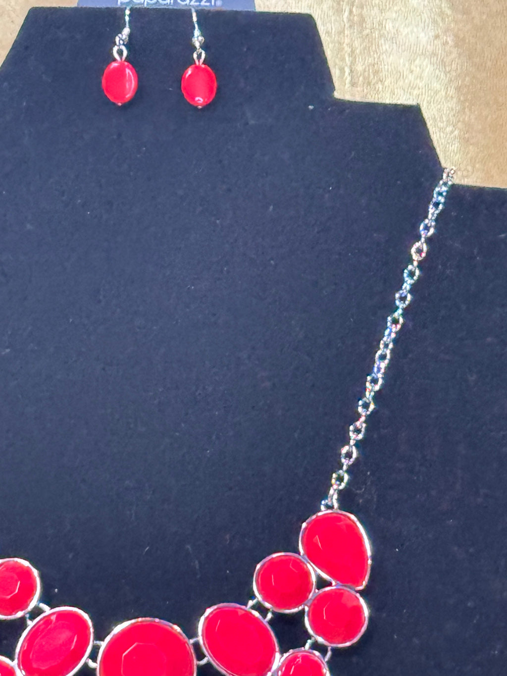 Paparazzi Accessories "Demi-Diva" Red & Silver Statement Necklace and Matching Earring Set