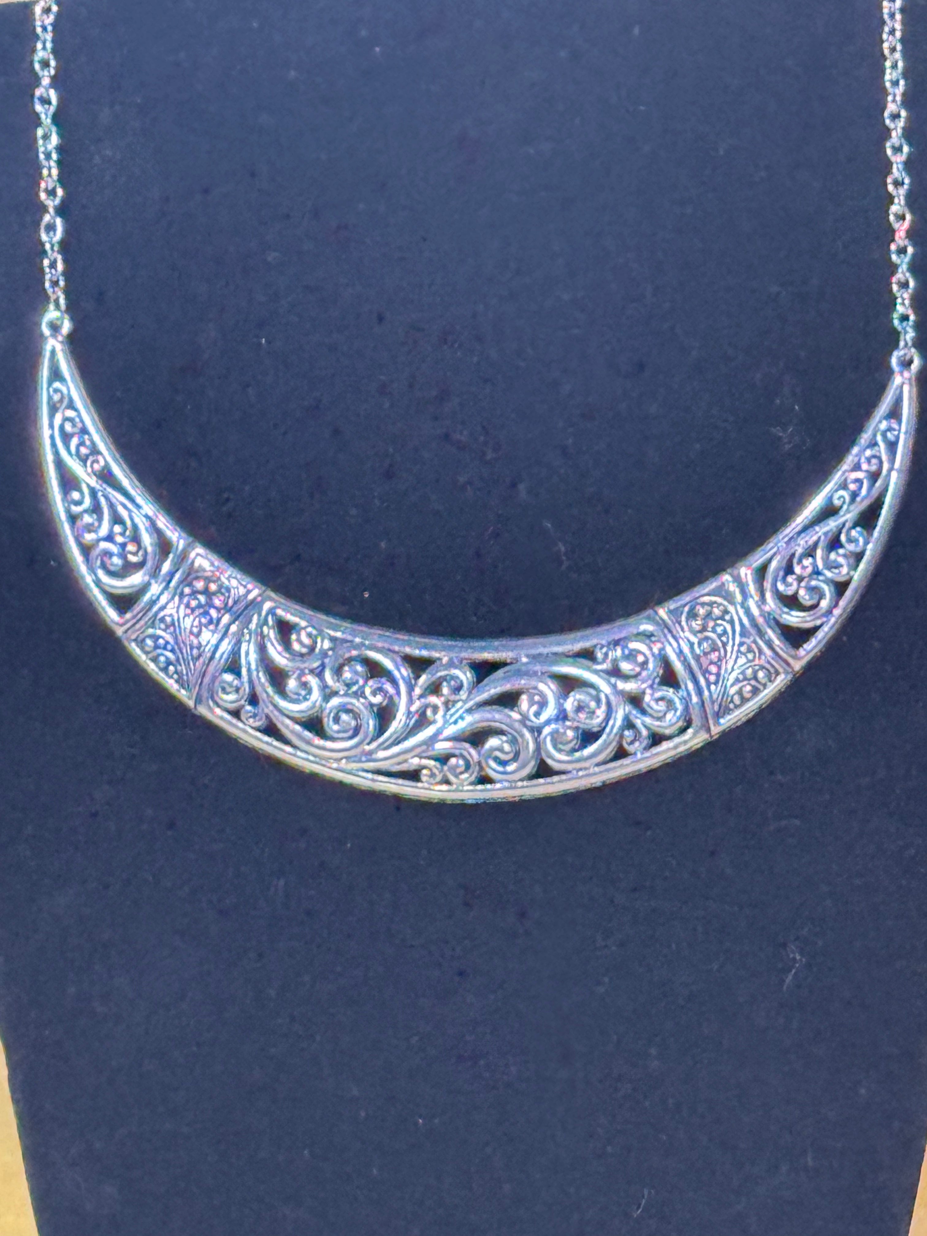 Paparazzi Jewelry "Bull In A China Shop" Silver Filigree Crescent Necklace Set