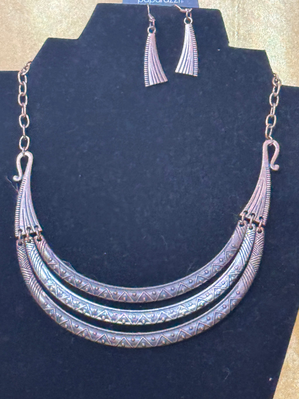 Paparazzi Accessories "Take All You Can Gatherer" Multi-Tone Silver and Copper Bib Necklace & Earring Set