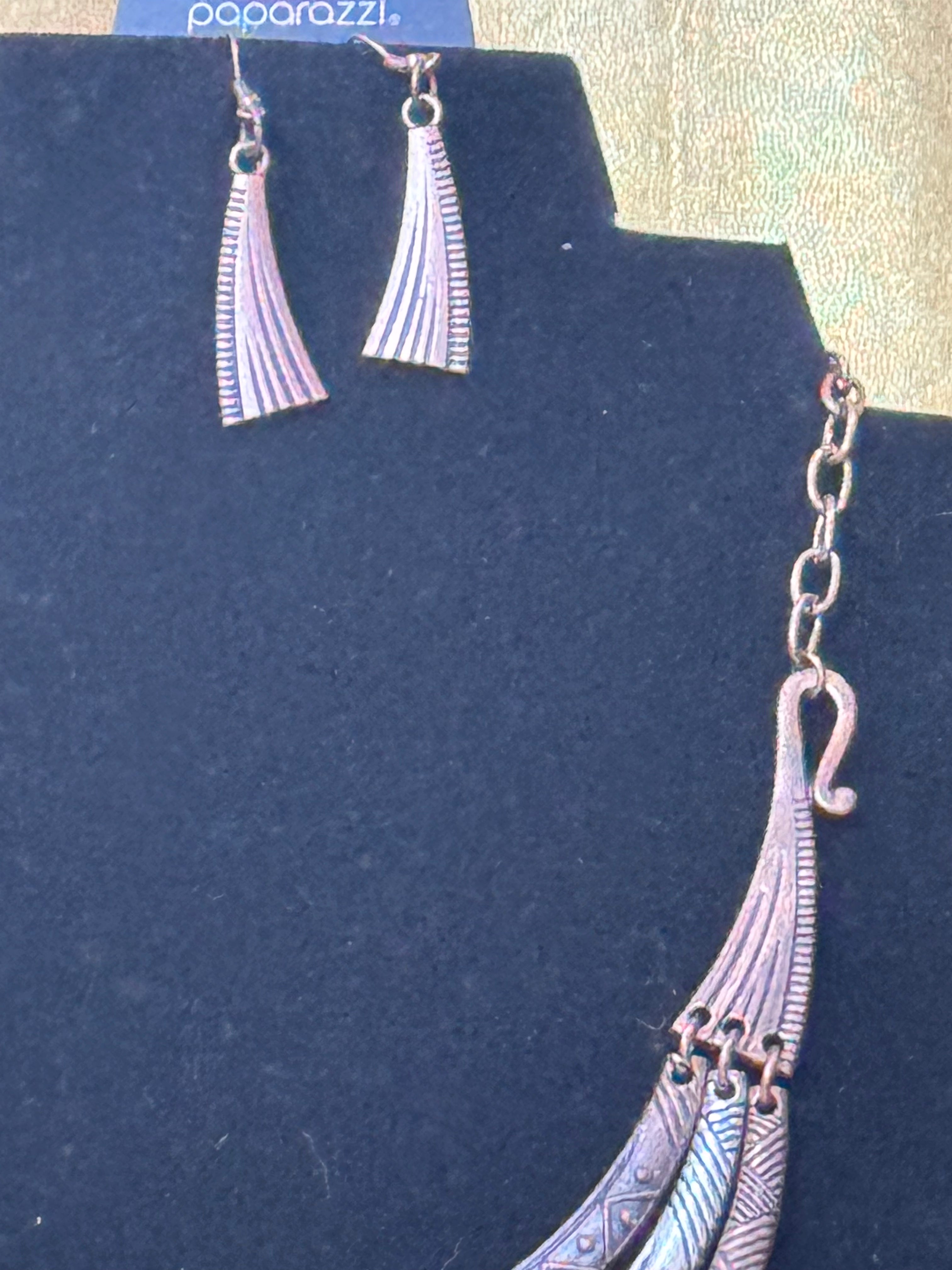 Paparazzi Accessories "Take All You Can Gatherer" Multi-Tone Silver and Copper Bib Necklace & Earring Set