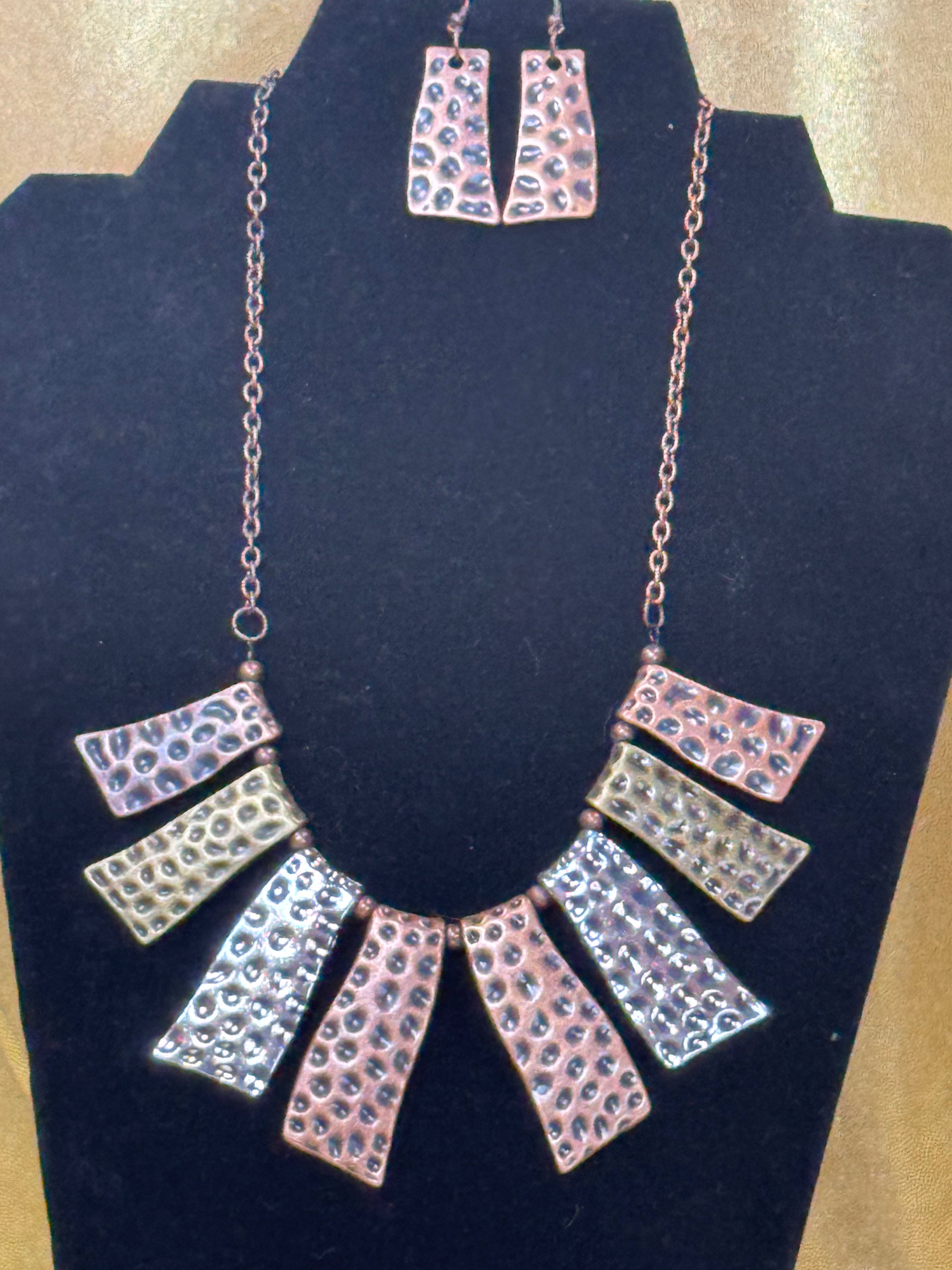 Paparazzi "A Fan of the Tribe" Multi-Metal Hammered Bib Necklace & Earring Set