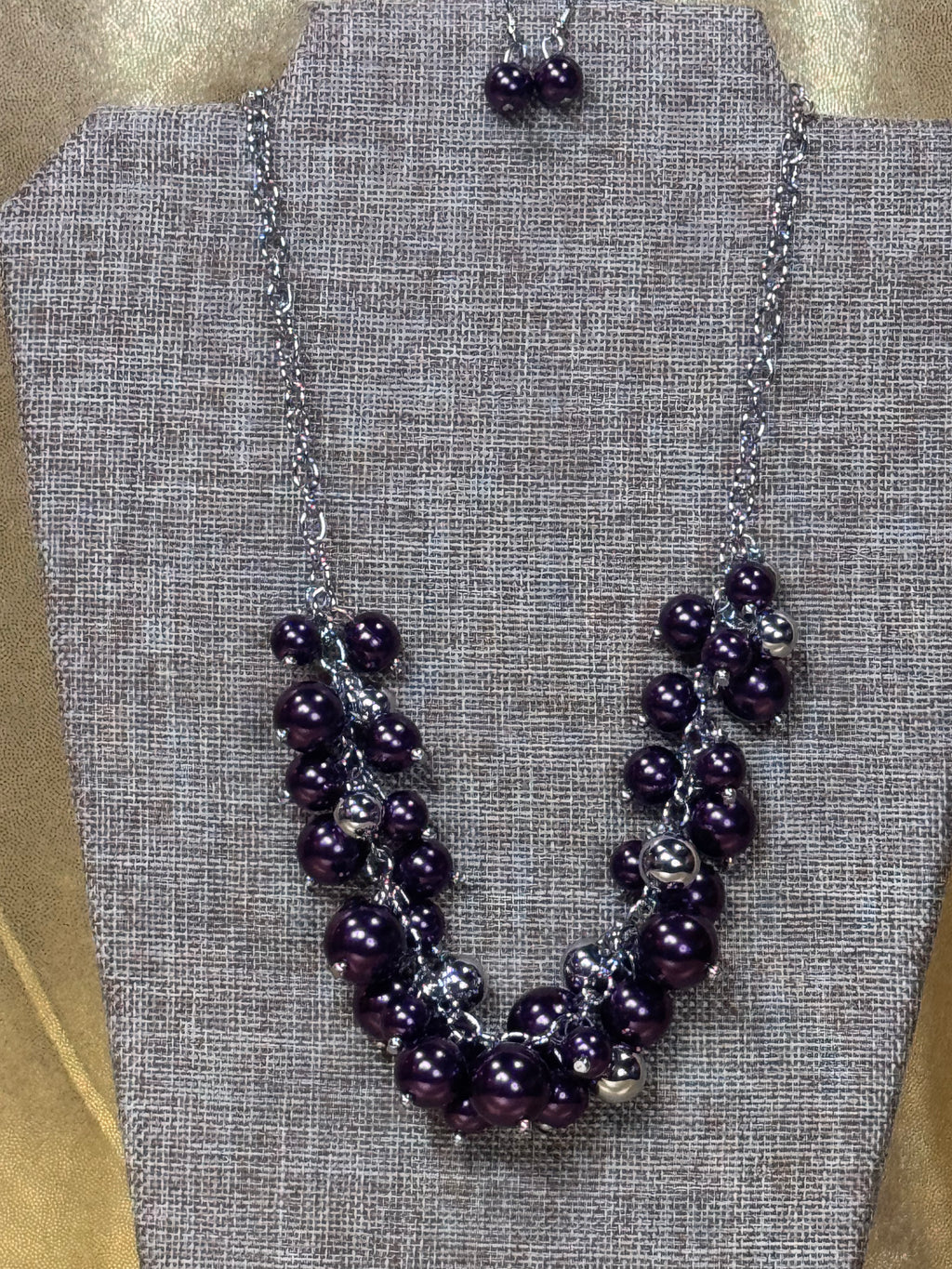 Paparazzi "Uptown Upgrade" Purple Pearl Cluster Necklace & Earrings Set