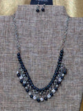 Paparazzi "A Touch of Classy" Navy Blue Pearl & Rhinestone Statement Necklace Set