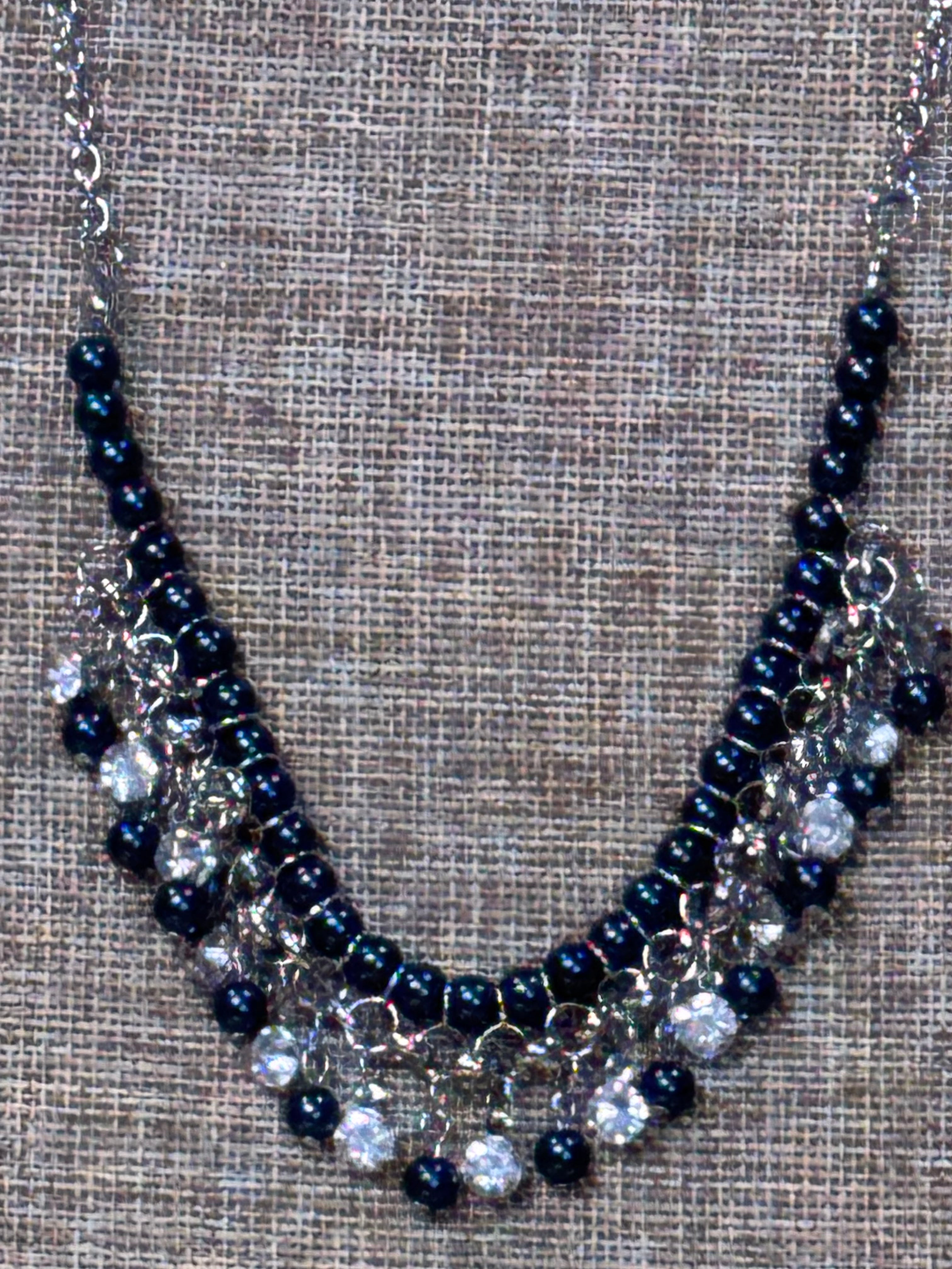 Paparazzi "A Touch of Classy" Navy Blue Pearl & Rhinestone Statement Necklace Set