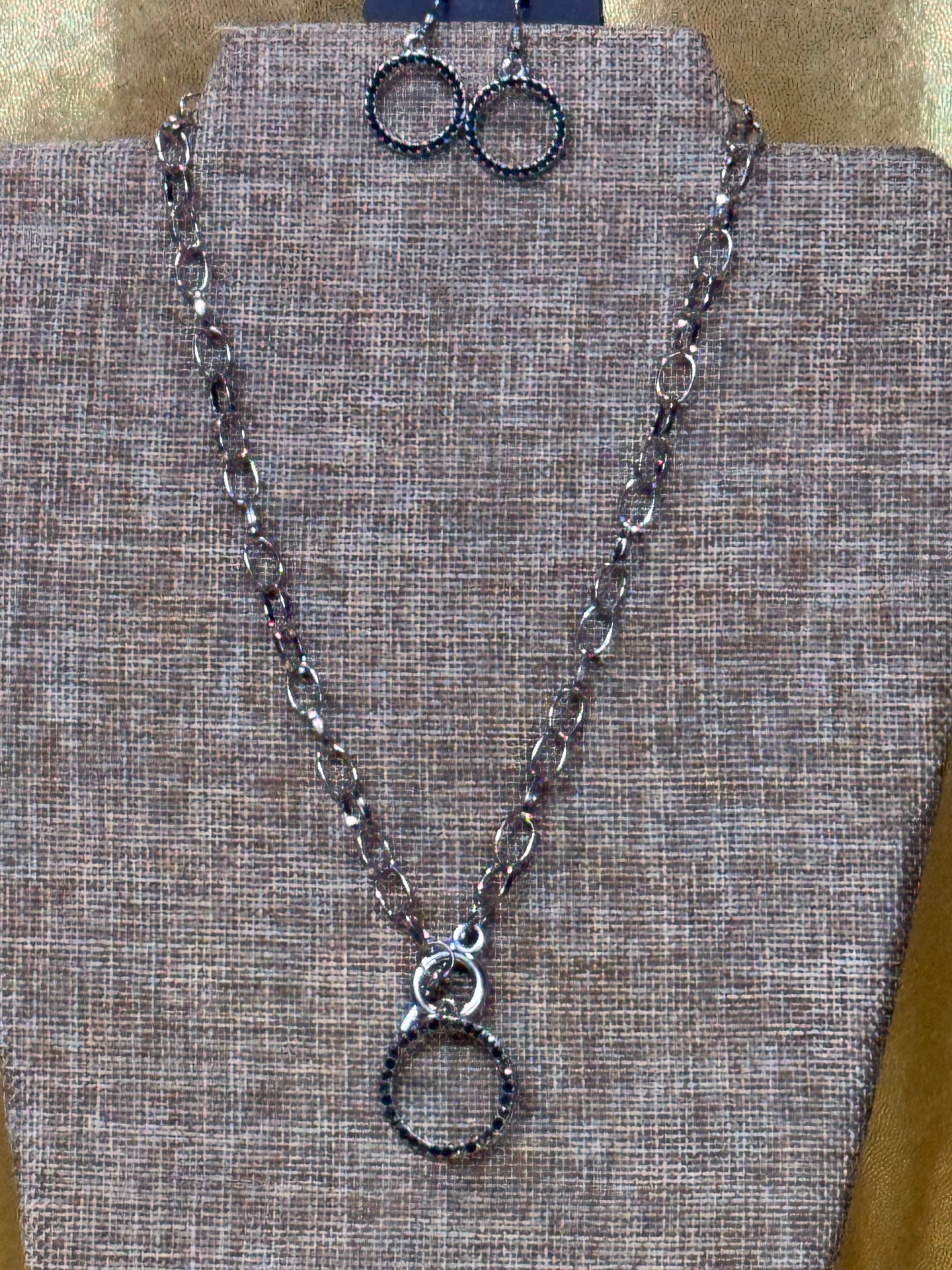 Paparazzi "All In Favor" Silver & Black Rhinestone Necklace and Earring Set