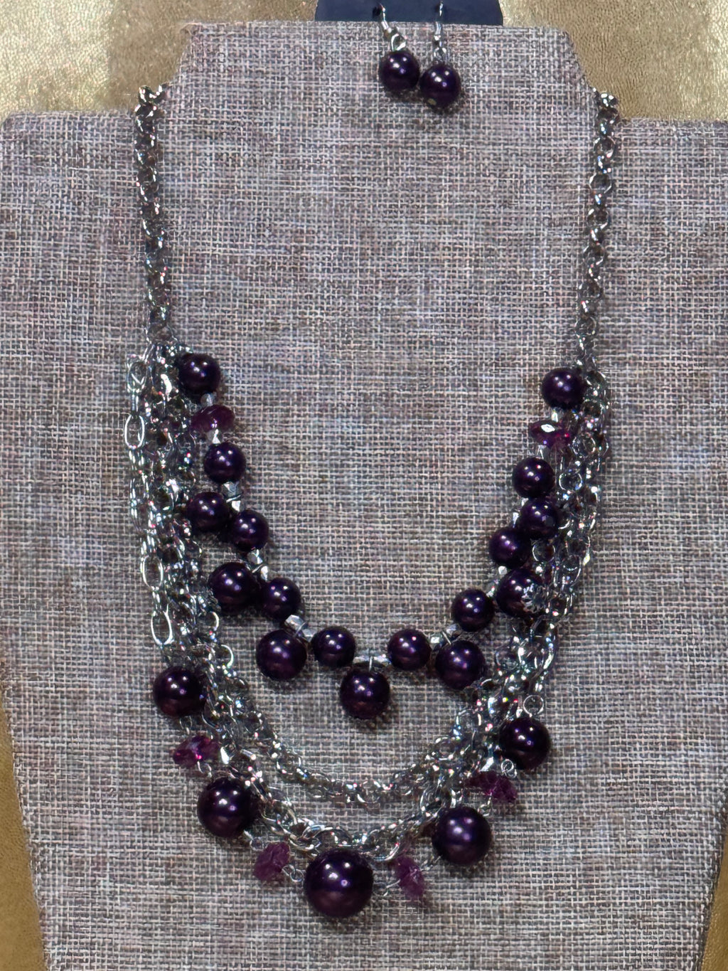 Paparazzi "Rockin' Rockette" Purple Pearl & Silver Multi-Strand Statement Necklace Set